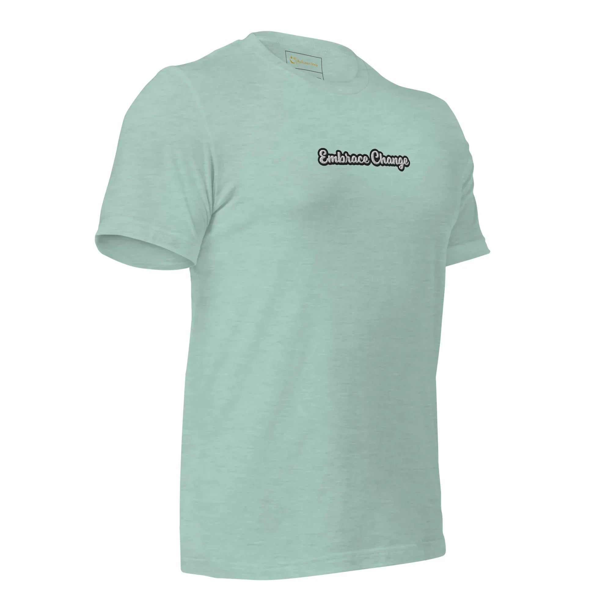 Unisex | Embrace Change T-Shirt t-shirt AwRans Clothing unisex-staple-t-shirt-heather-prism-dusty-blue-right-front-6749cca459ac5