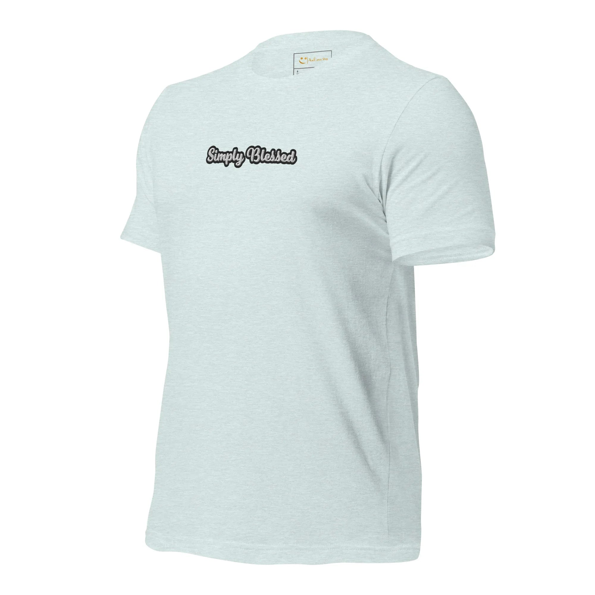 Unisex | Simply Blessed T-Shirt t-shirt AwRans Clothing unisex-staple-t-shirt-heather-prism-ice-blue-left-front-6749edce86ba6