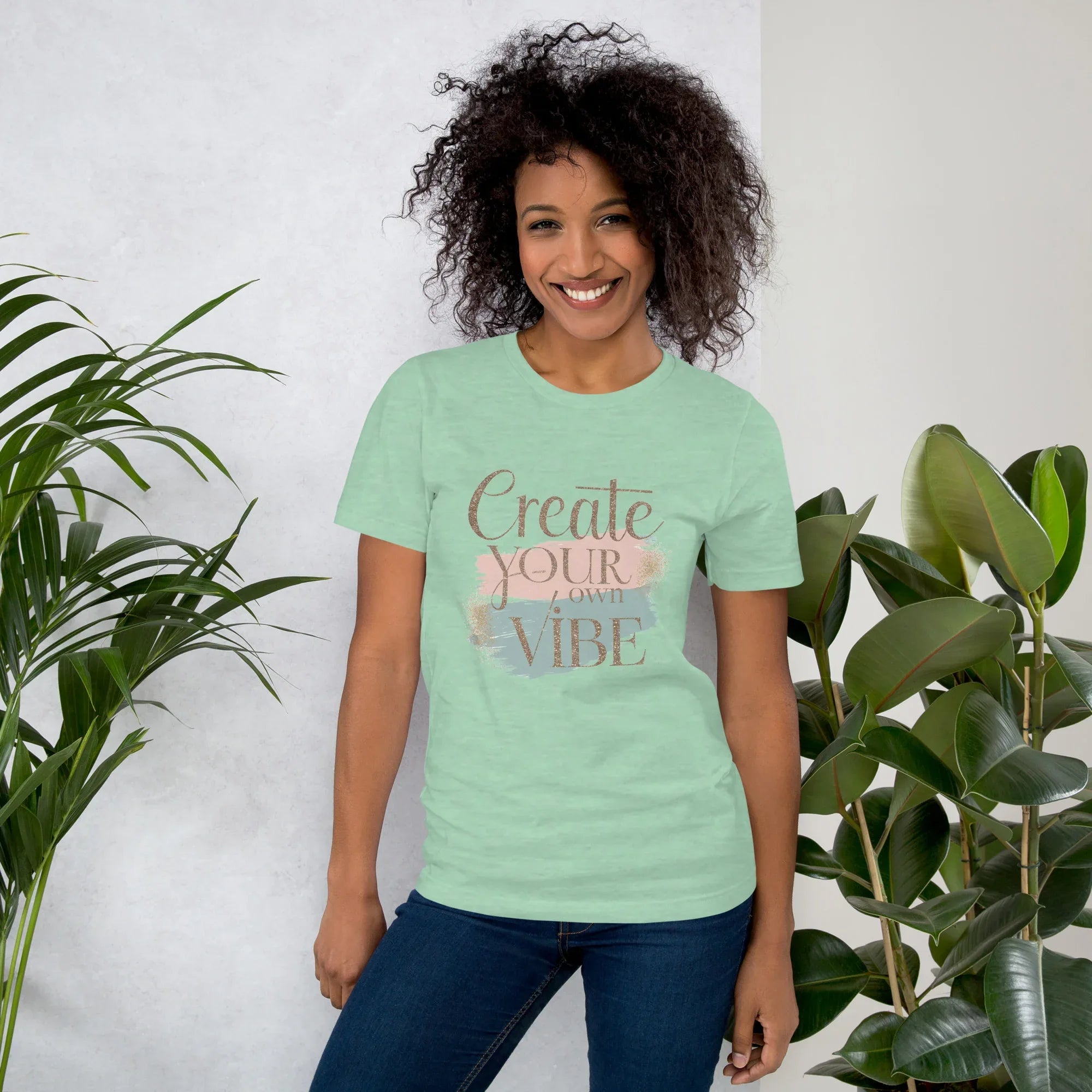 Women's T-Shirt | Creat Your Own Vibe Heather Prism Mint Women's t-shirt AwRans Clothing unisex-staple-t-shirt-heather-prism-mint-front-6799e51fd0d4d