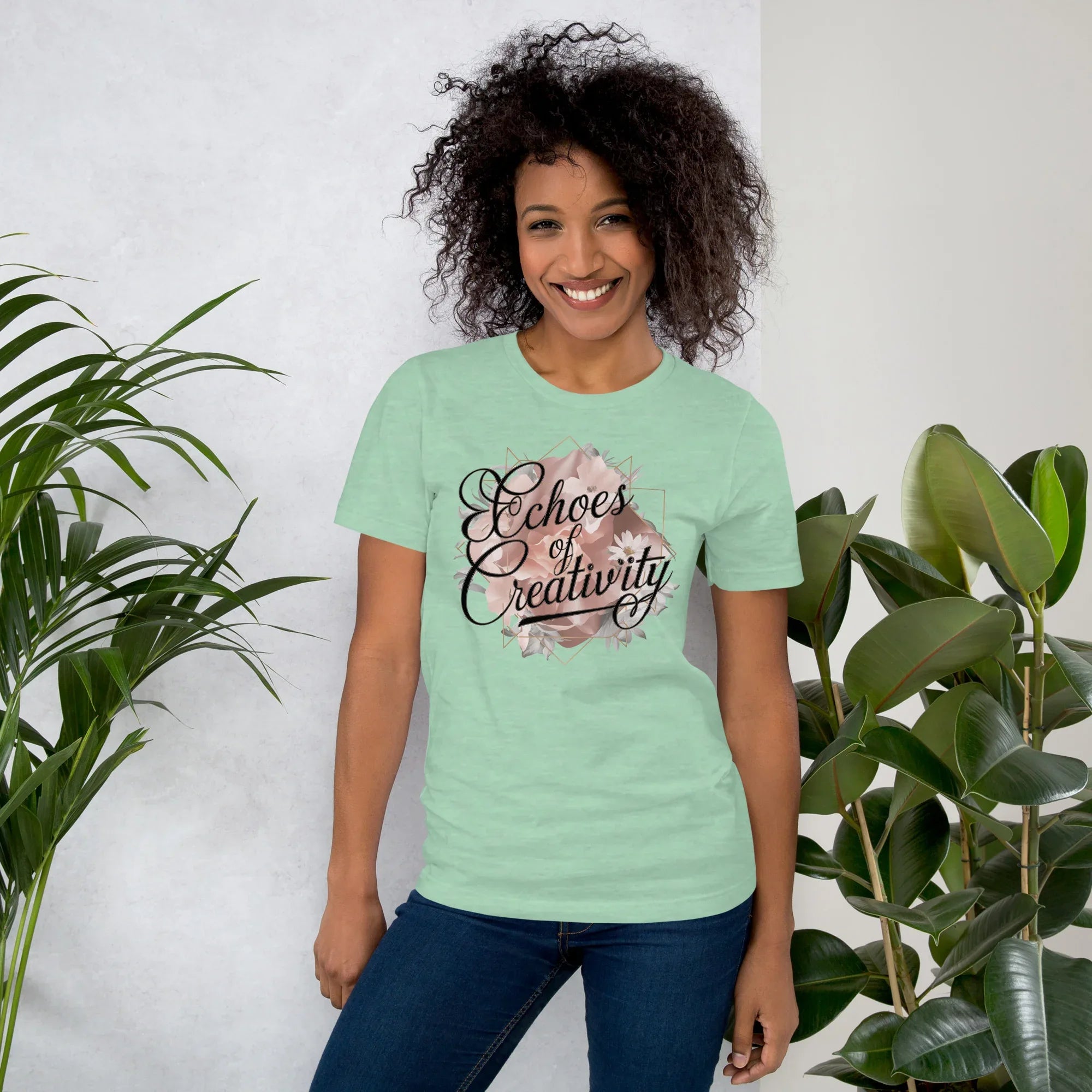 Women's T-Shirt | Echoes Of Creativity Heather Prism Mint Women's t-shirt AwRans Clothing unisex-staple-t-shirt-heather-prism-mint-front-679bbee609077