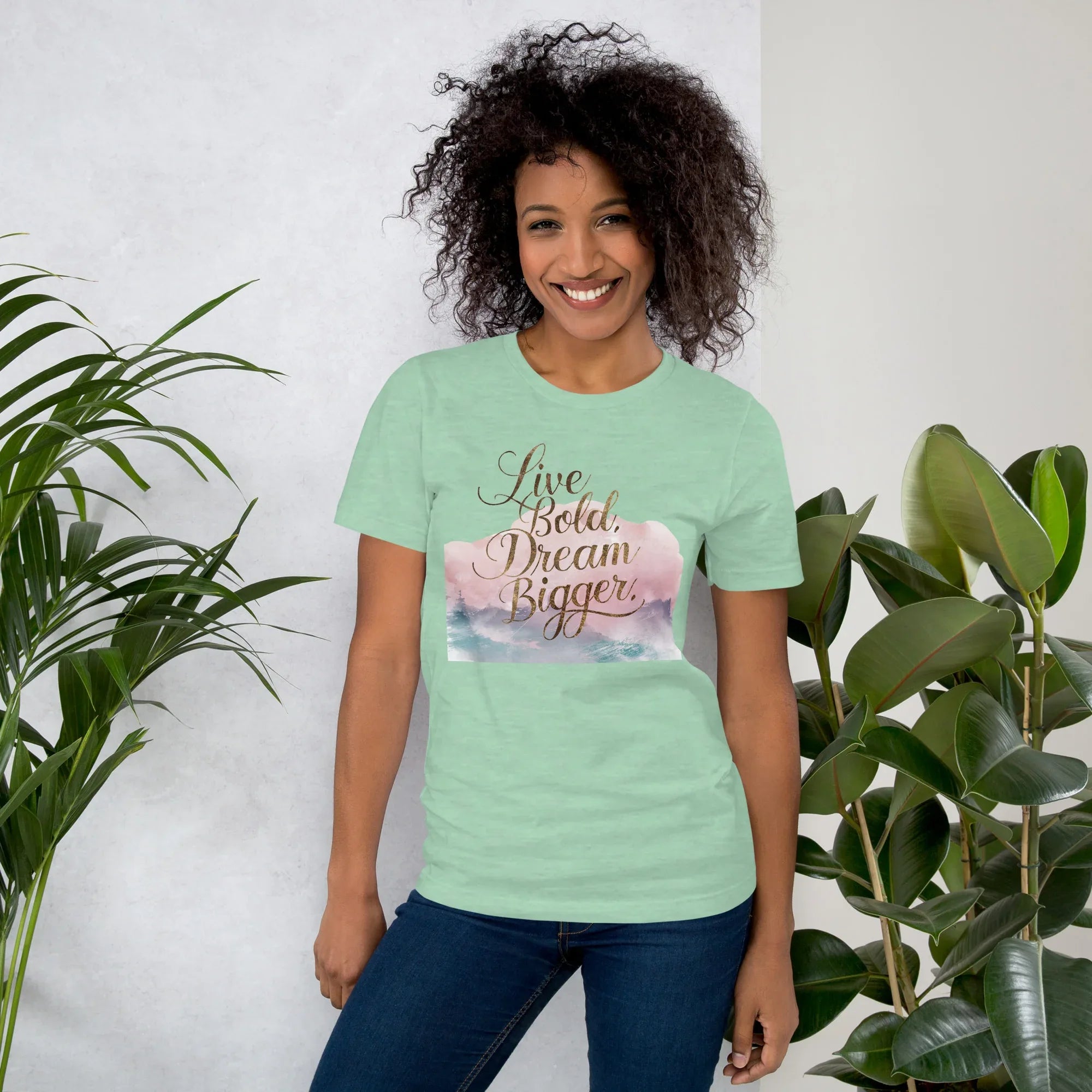 Women's T-Shirt | Live Bold,Dream Bigger. Heather Prism Mint Women's t-shirt AwRans Clothing unisex-staple-t-shirt-heather-prism-mint-front-679be00309c72