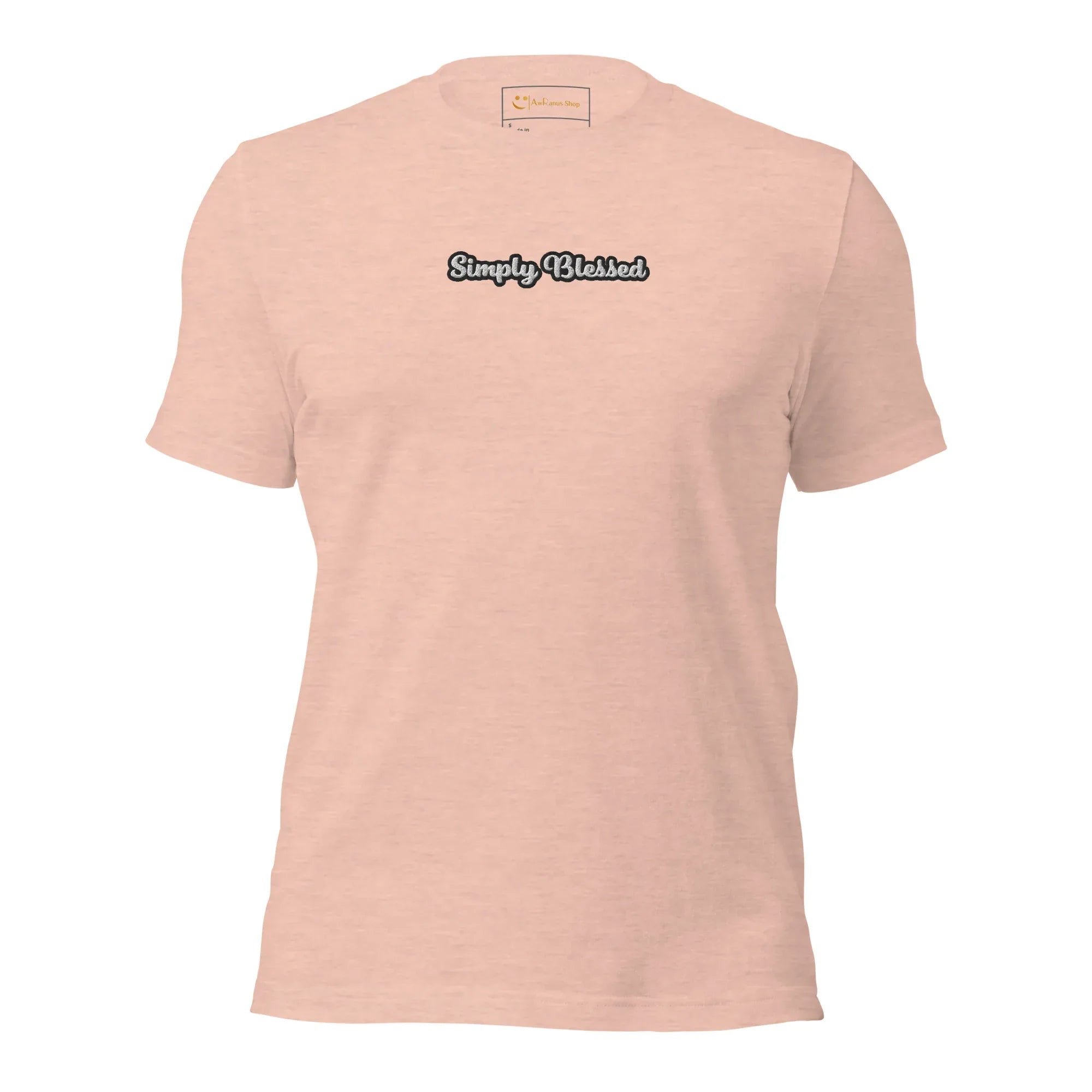 Unisex | Simply Blessed T-Shirt t-shirt AwRans Clothing unisex-staple-t-shirt-heather-prism-peach-front-6749edccd5b71