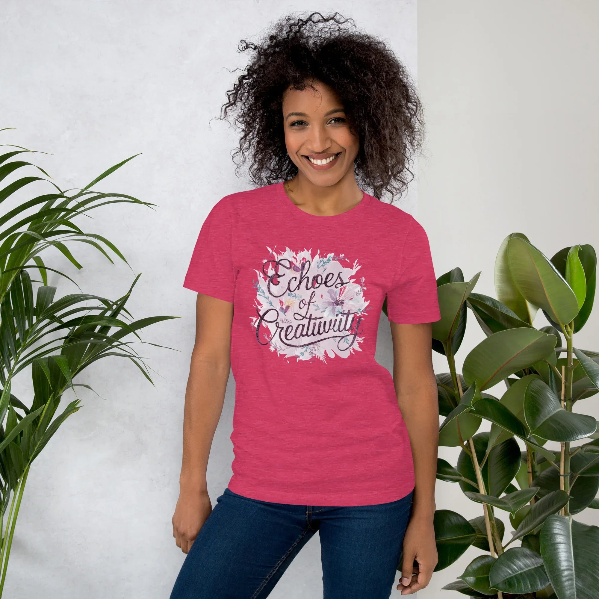Women's T-Shirt | Echoes Of Creativity Heather Raspberry Women's t-shirt AwRans Clothing unisex-staple-t-shirt-heather-raspberry-front-6799ecd270049