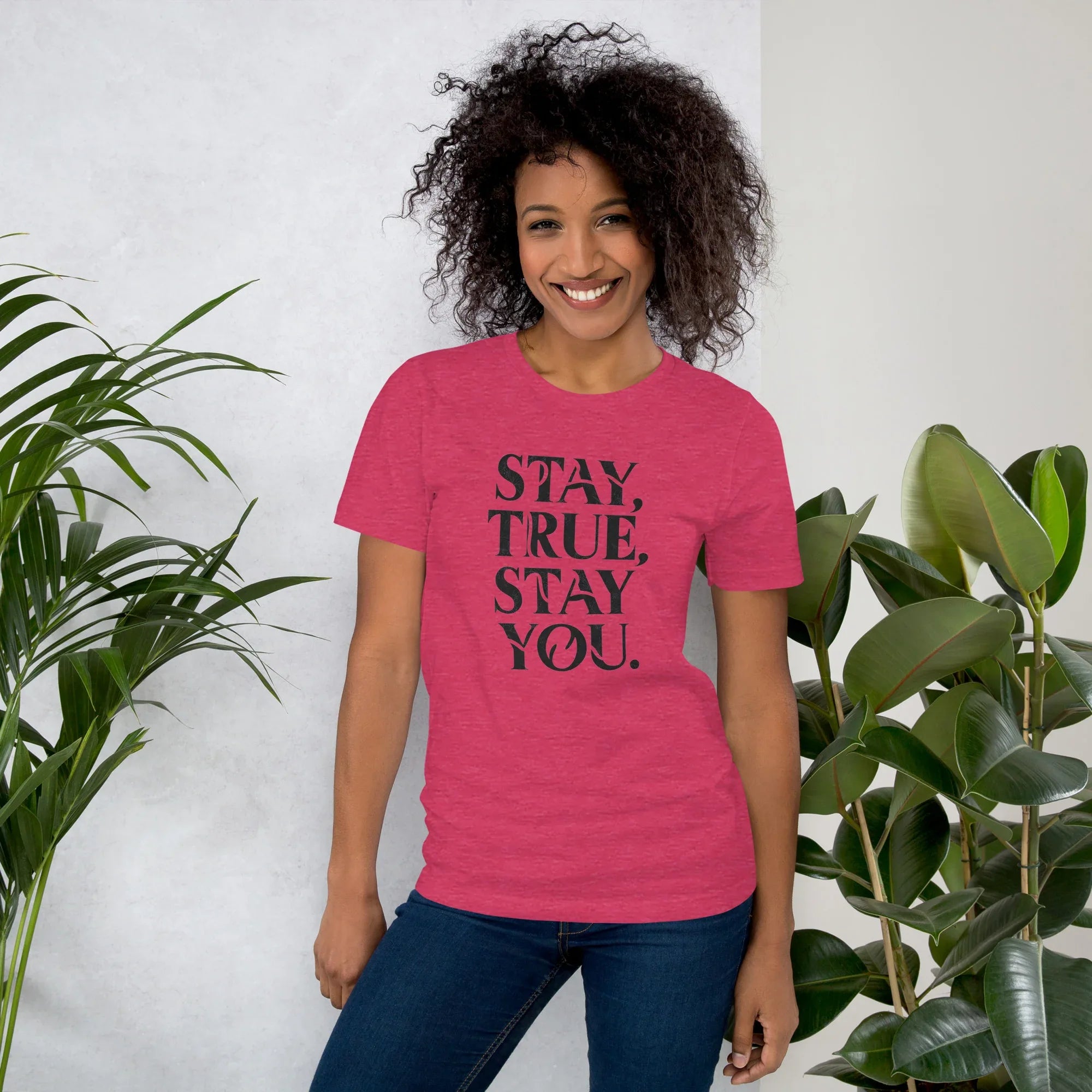 Women's T-Shirt | Stay True,Stay You. Heather Raspberry Women's t-shirt AwRans Clothing unisex-staple-t-shirt-heather-raspberry-front-679a99926330e