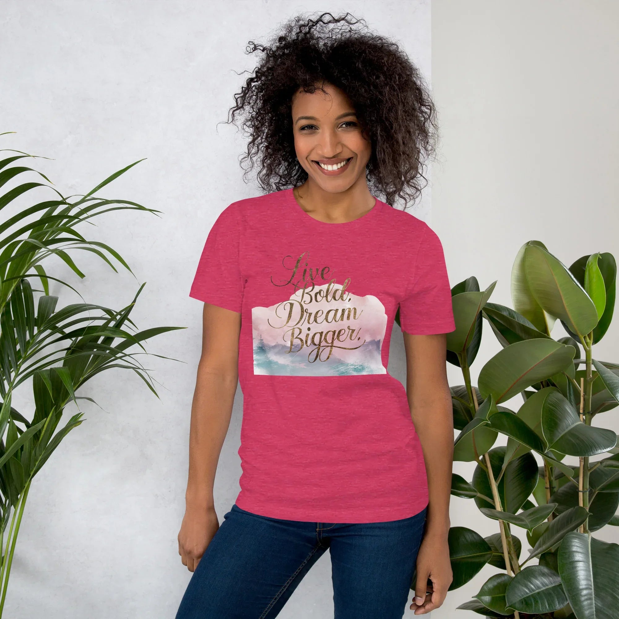 Women's T-Shirt | Live Bold,Dream Bigger. Heather Raspberry Women's t-shirt AwRans Clothing unisex-staple-t-shirt-heather-raspberry-front-679be00292b64