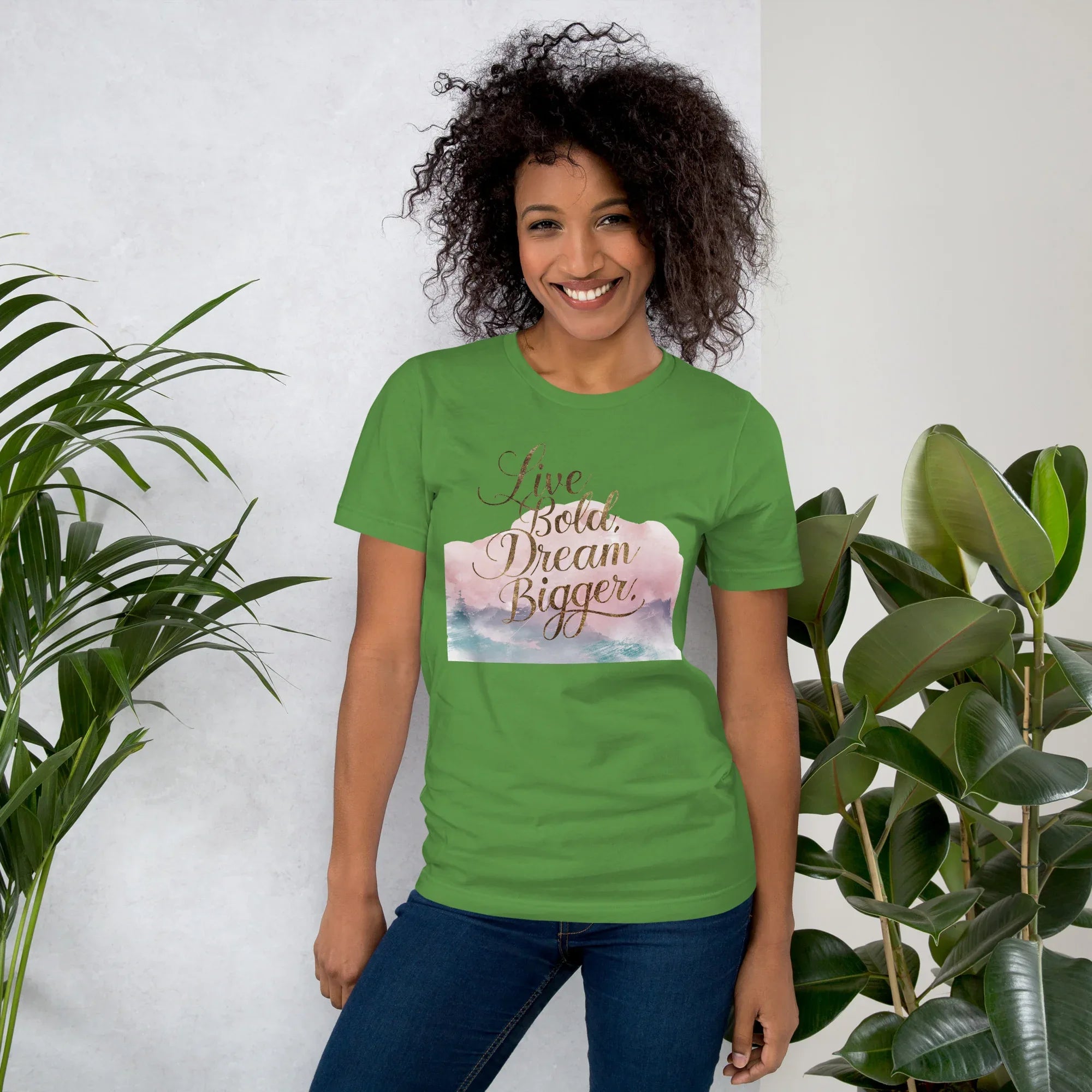 Women's T-Shirt | Live Bold,Dream Bigger. Leaf Women's t-shirt AwRans Clothing unisex-staple-t-shirt-leaf-front-679be002b0272