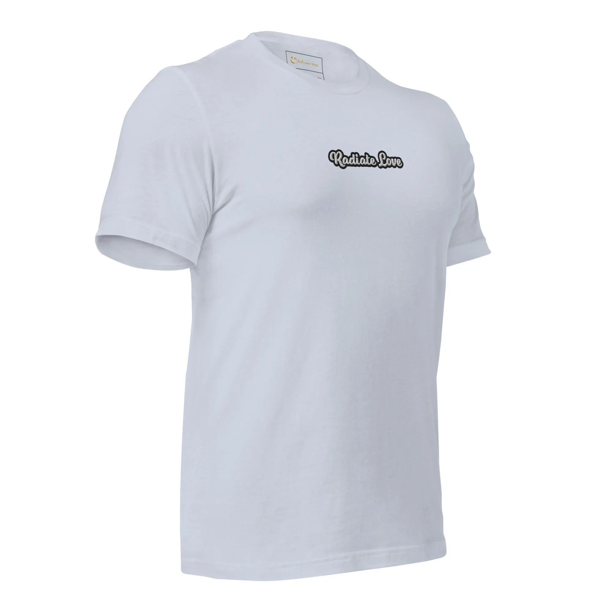 Unisex | Radiate Love T-Shirt t-shirt AwRans Clothing unisex-staple-t-shirt-light-blue-right-front-6749de25abc56