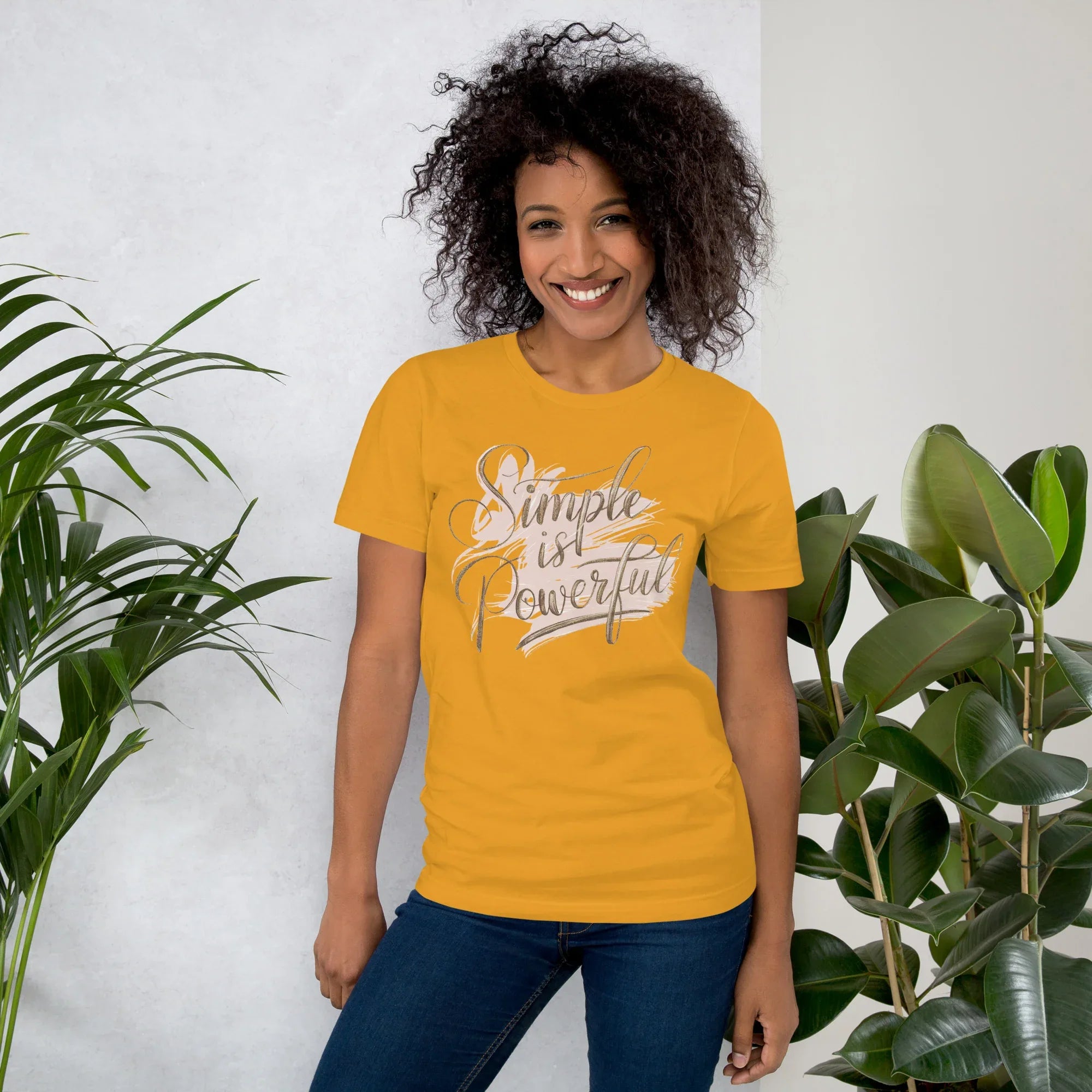 Women's T-Shirt | Simple Is Powerful Mustard Women's t-shirt AwRans Clothing unisex-staple-t-shirt-mustard-front-679a45949edde