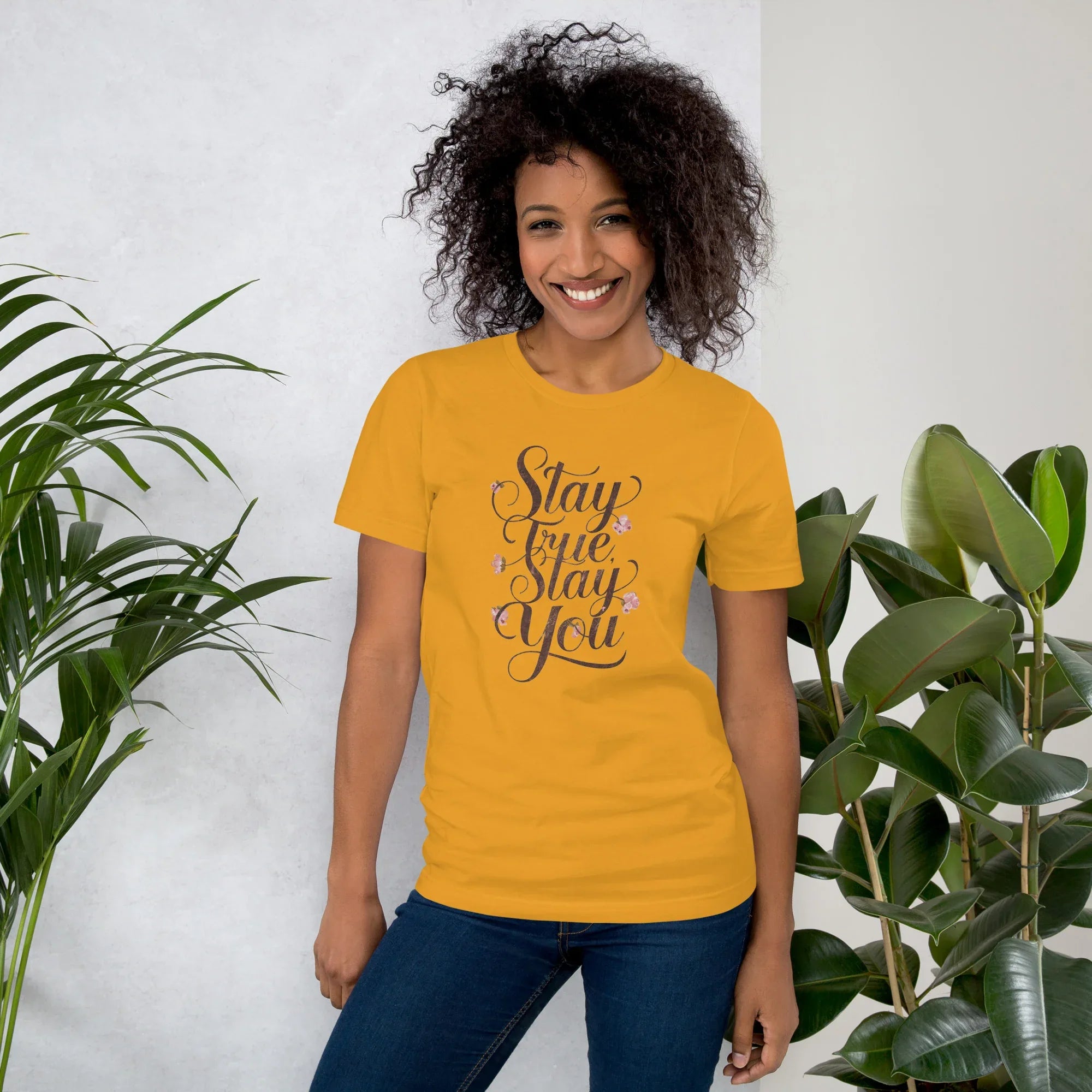 Women's T-Shirt | Stay True,Stay You. Mustard Women's t-shirt AwRans Clothing unisex-staple-t-shirt-mustard-front-679a9bf245826
