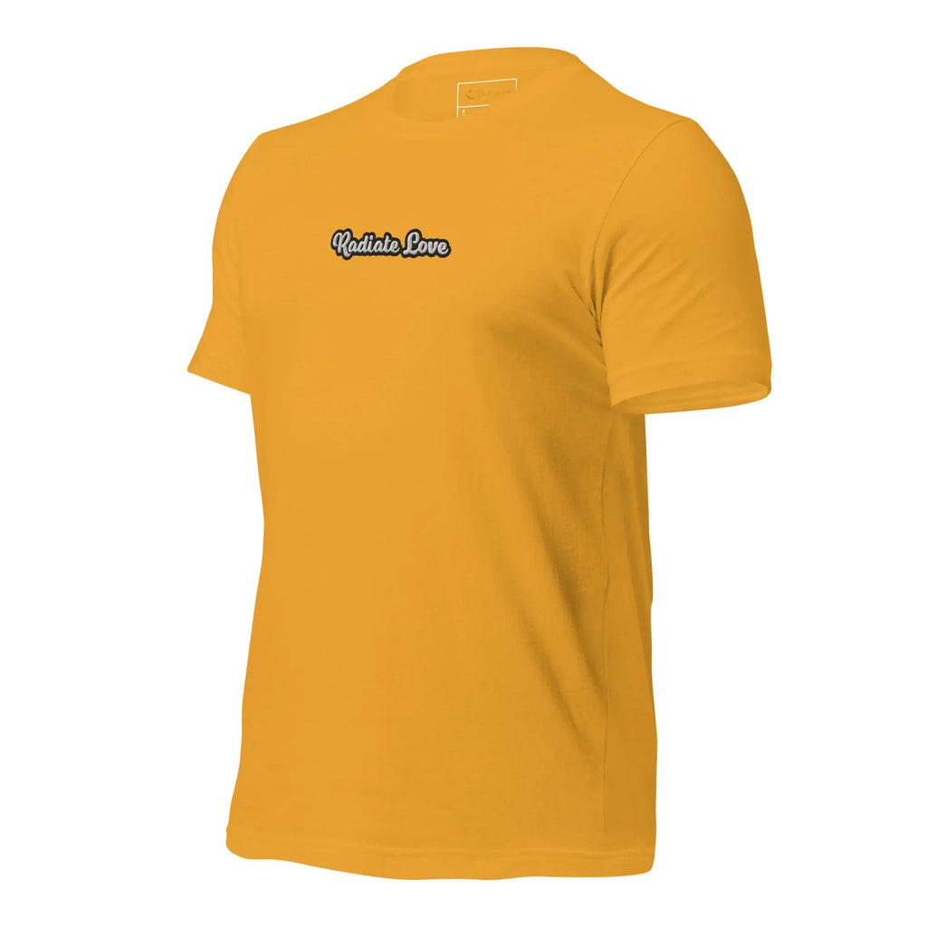 Unisex | Radiate Love T-Shirt t-shirt AwRans Clothing unisex-staple-t-shirt-mustard-left-front-6749de23d54e9
