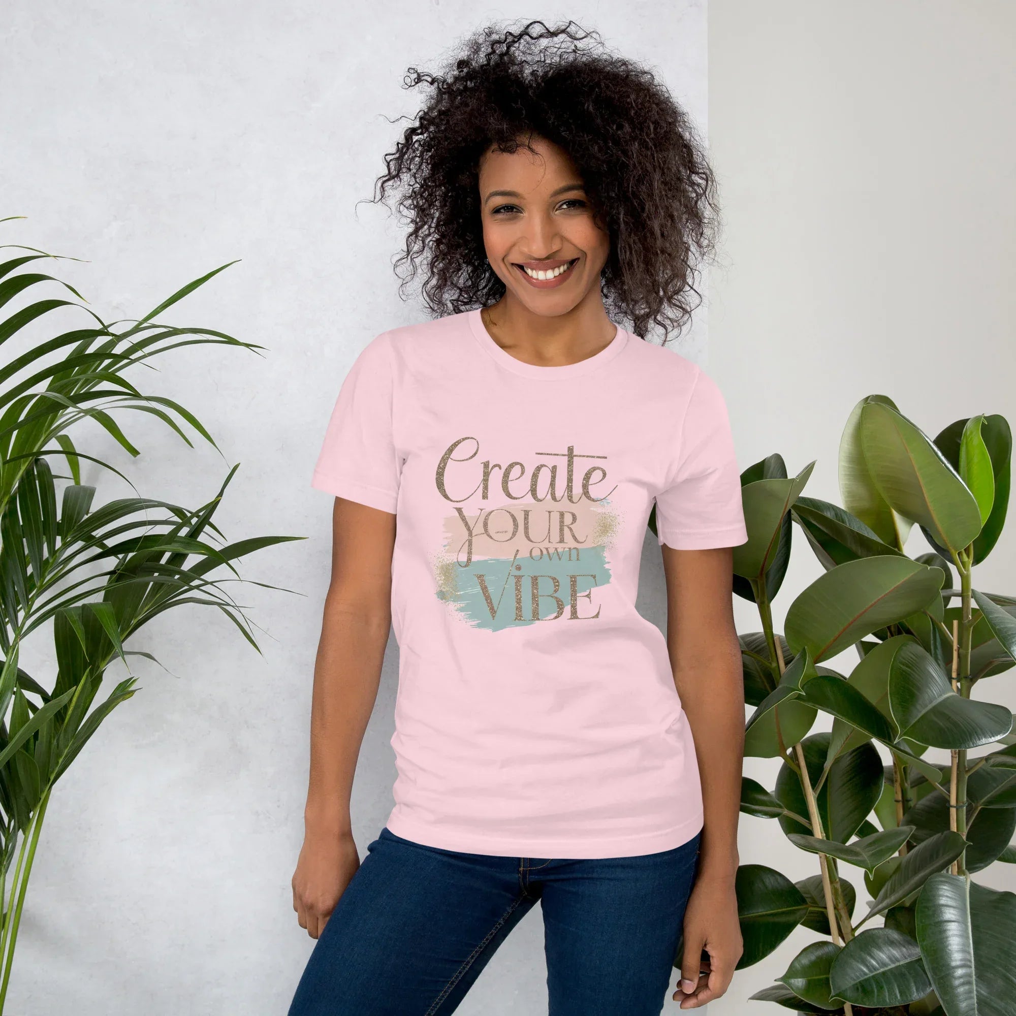 Women's T-Shirt | Creat Your Own Vibe Soft Pink Women's t-shirt AwRans Clothing unisex-staple-t-shirt-soft-pink-front-6799e5202ae39