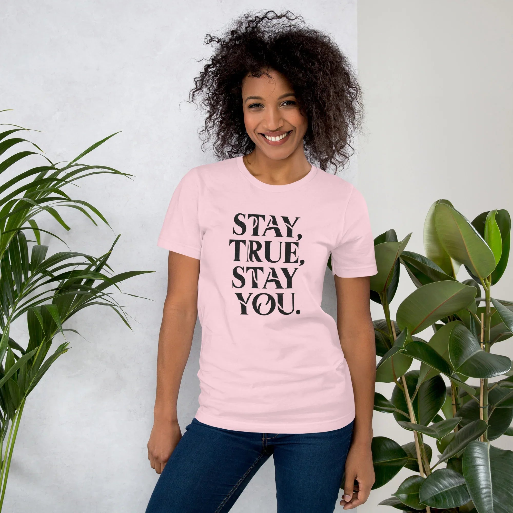 Women's T-Shirt | Stay True,Stay You. Soft Pink Women's t-shirt AwRans Clothing unisex-staple-t-shirt-soft-pink-front-679a999334aa1
