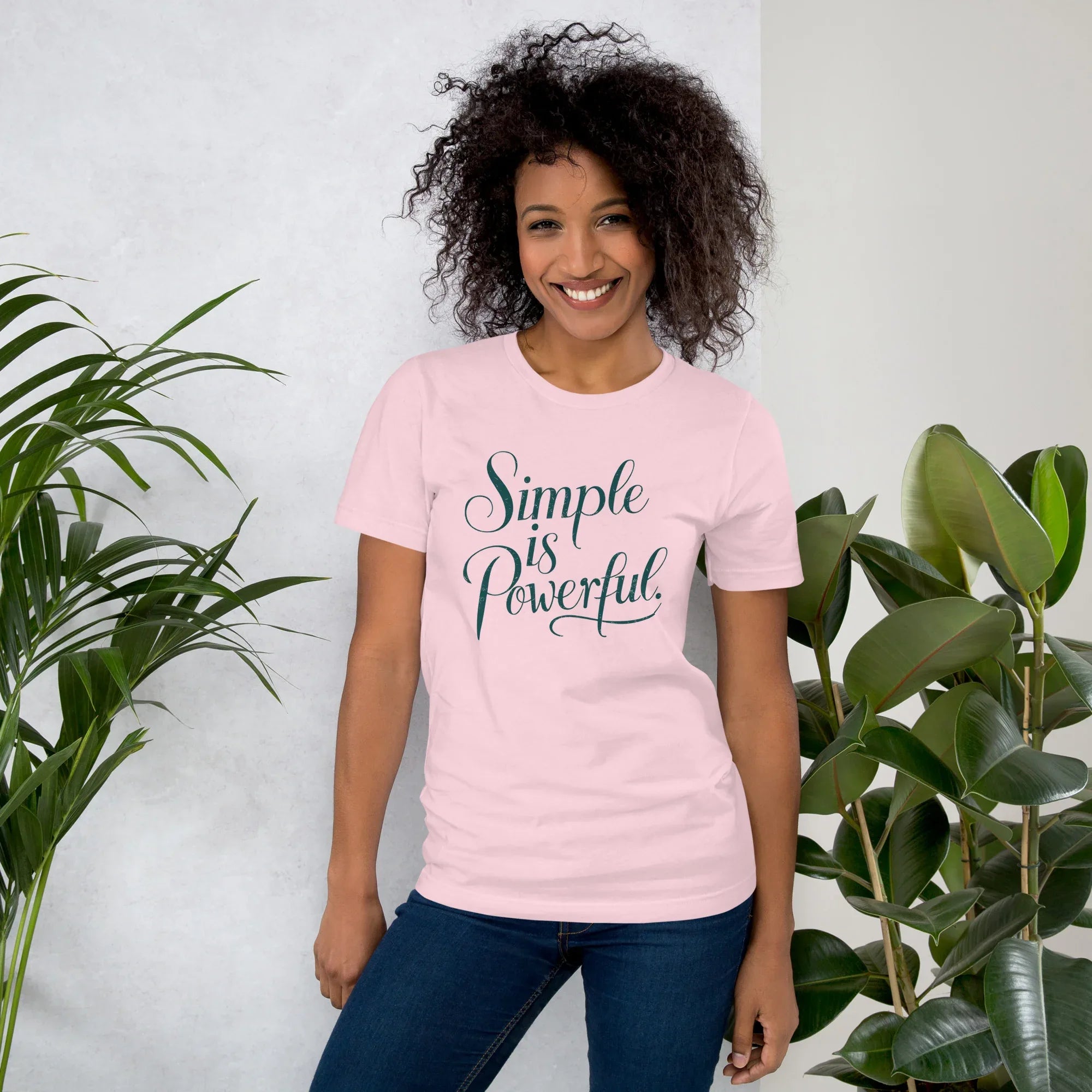 Women's T-Shirt | Simple Is Powerful Soft Pink Women's t-shirt AwRans Clothing unisex-staple-t-shirt-soft-pink-front-679bdcce06ca4
