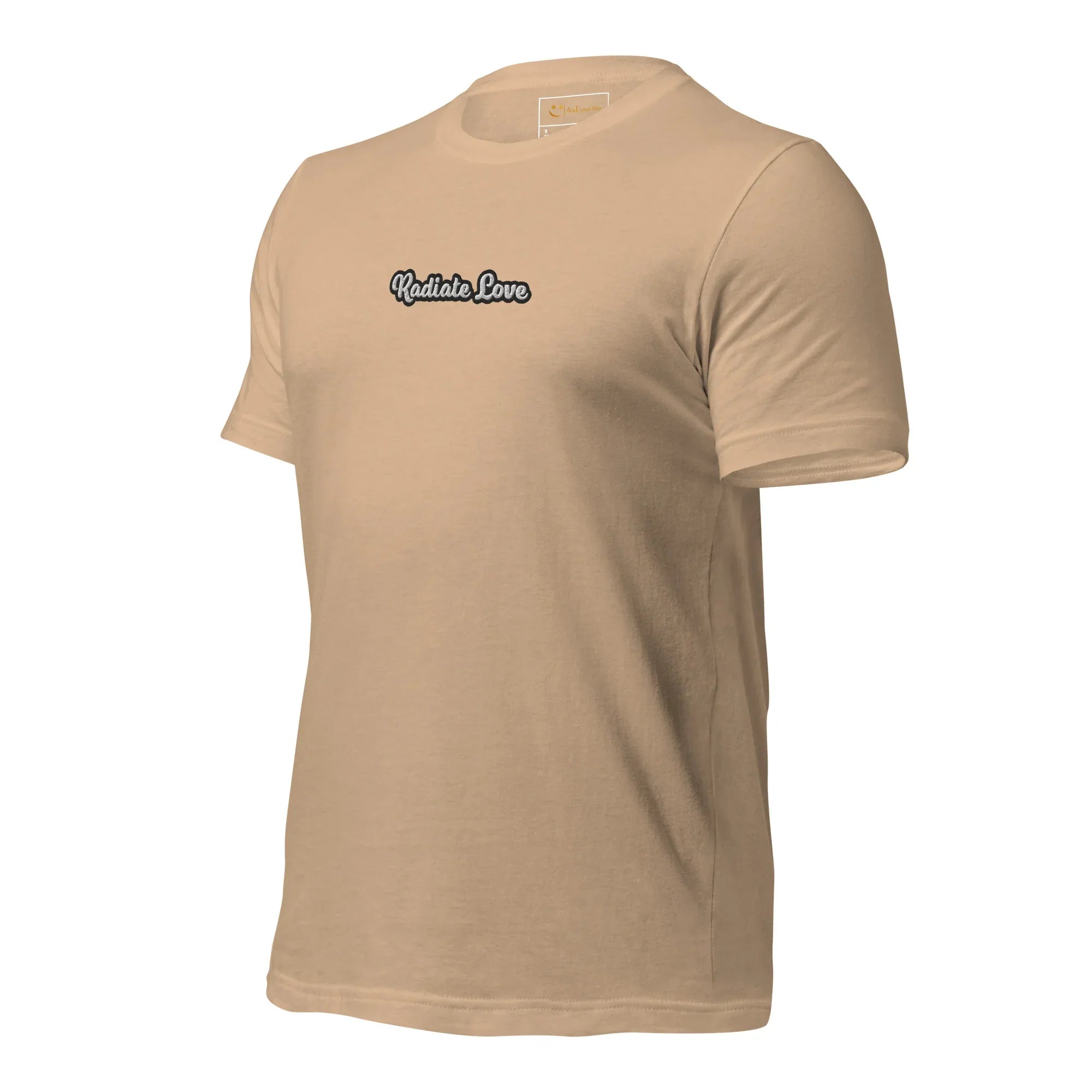Unisex | Radiate Love T-Shirt t-shirt AwRans Clothing unisex-staple-t-shirt-tan-left-front-6749de24488bd