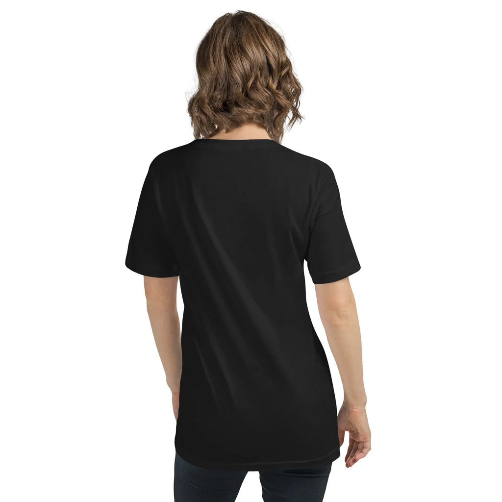 Women's Short Sleeve V-Neck T-Shirt | Bold Lines Softer Vibes V-Neck T-Shirt AwRans Clothing unisex-v-neck-tee-black-back-67a182f94204b