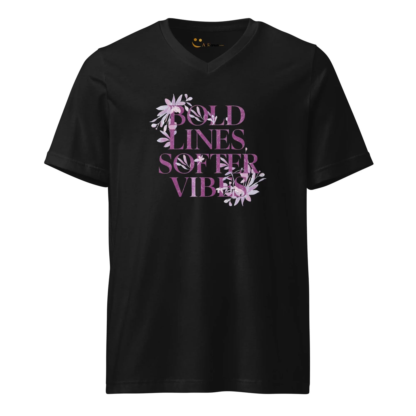 Women's Short Sleeve V-Neck T-Shirt | Bold Lines Softer Vibes - AwRans Clothing