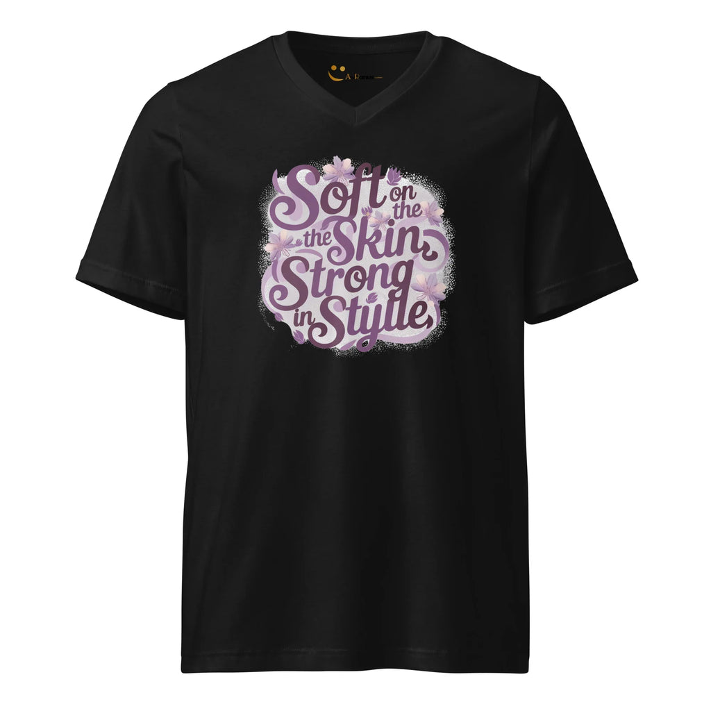 Women's Short Sleeve V-Neck T-Shirt | Soft On The Skin Strong On Style V-Neck T-Shirt AwRans Clothing unisex-v-neck-tee-black-front-67a222651e3dd