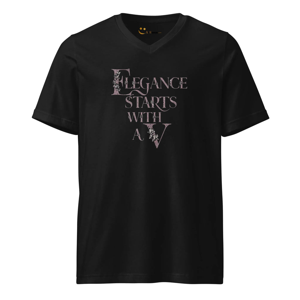 Women's Short Sleeve V-Neck T-Shirt | Elegance Start With A V V-Neck T-Shirt AwRans Clothing unisex-v-neck-tee-black-front-67a222dc63f4c