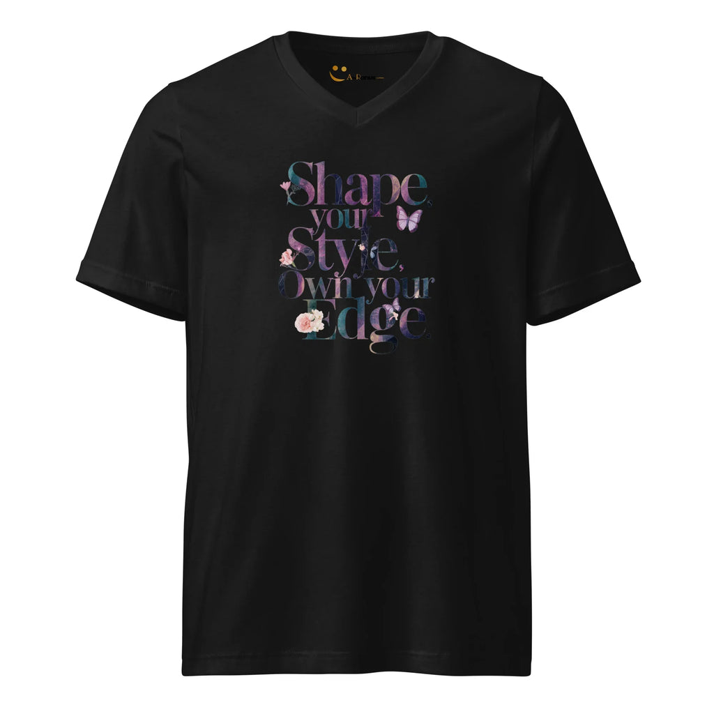 Women's Short Sleeve V-Neck T-Shirt | Shape Your Style,Own Your Edge V-Neck T-Shirt AwRans Clothing unisex-v-neck-tee-black-front-67a2612e19ed8