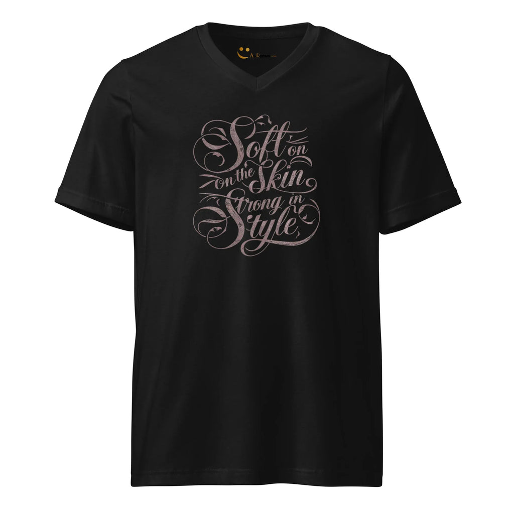 Women's Short Sleeve V-Neck T-Shirt | Soft On The Skin Strong On Style V-Neck T-Shirt AwRans Clothing unisex-v-neck-tee-black-front-67a261a1235c4