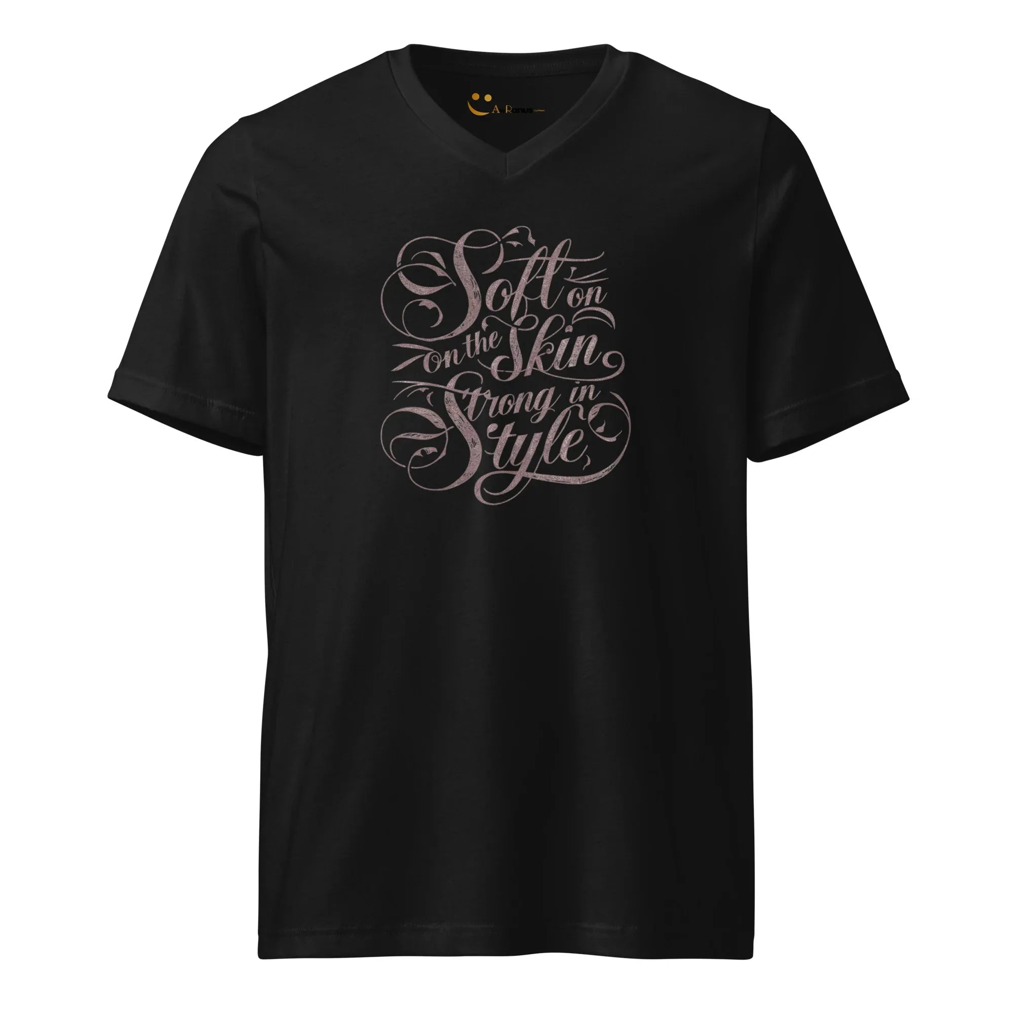 Women's Short Sleeve V-Neck T-Shirt | Soft On The Skin Strong On Style V-Neck T-Shirt AwRans Clothing unisex-v-neck-tee-black-front-67a261a1235c4