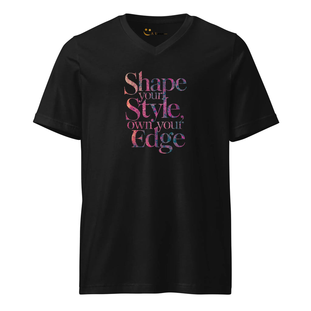 Women's Short Sleeve V-Neck T-Shirt | Shape Your Style,Own Your Edge V-Neck T-Shirt AwRans Clothing unisex-v-neck-tee-black-front-67a2624904ce6
