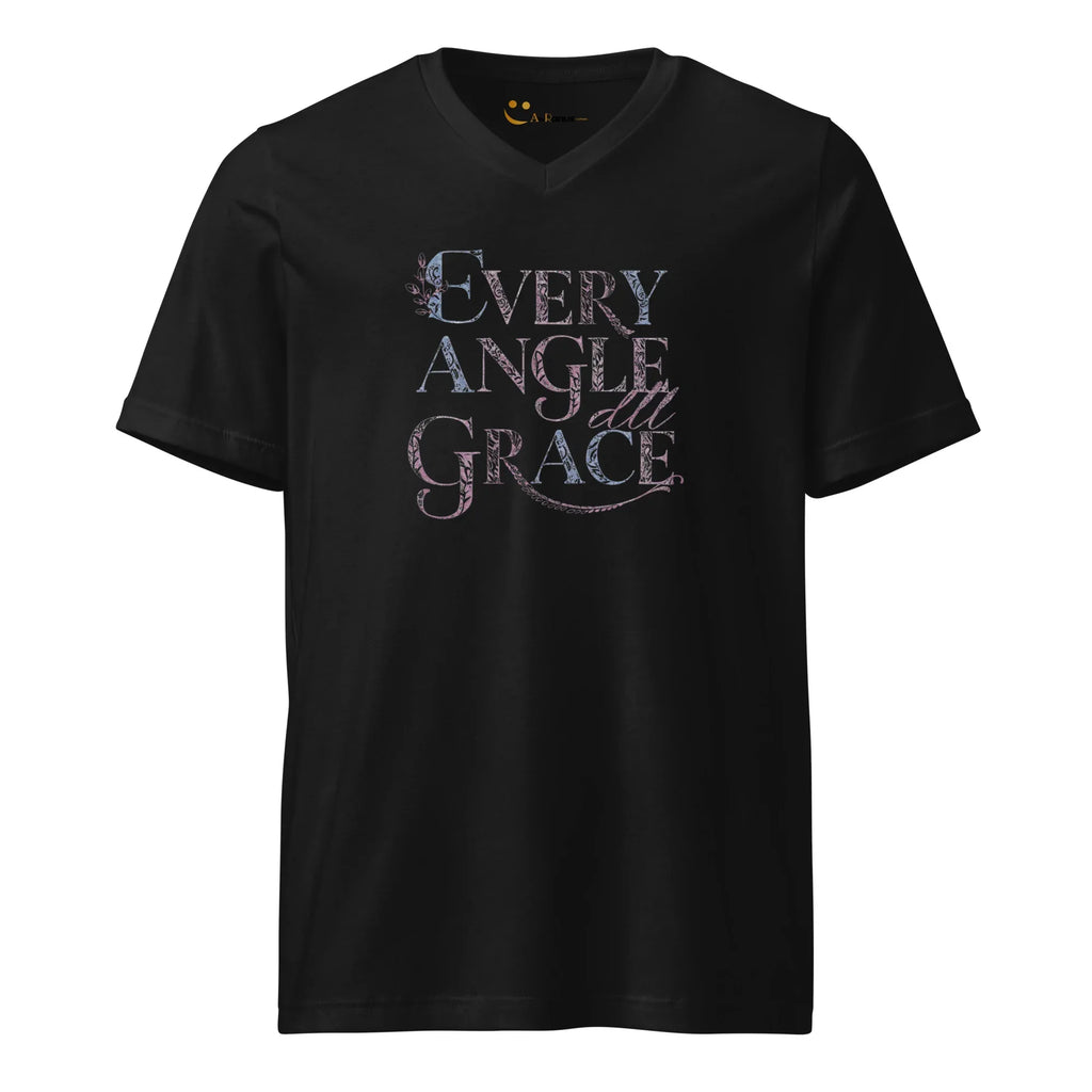 Women's Short Sleeve V-Neck T-Shirt | Every Angle,All Grace V-Neck T-Shirt AwRans Clothing unisex-v-neck-tee-black-front-67a262658756f