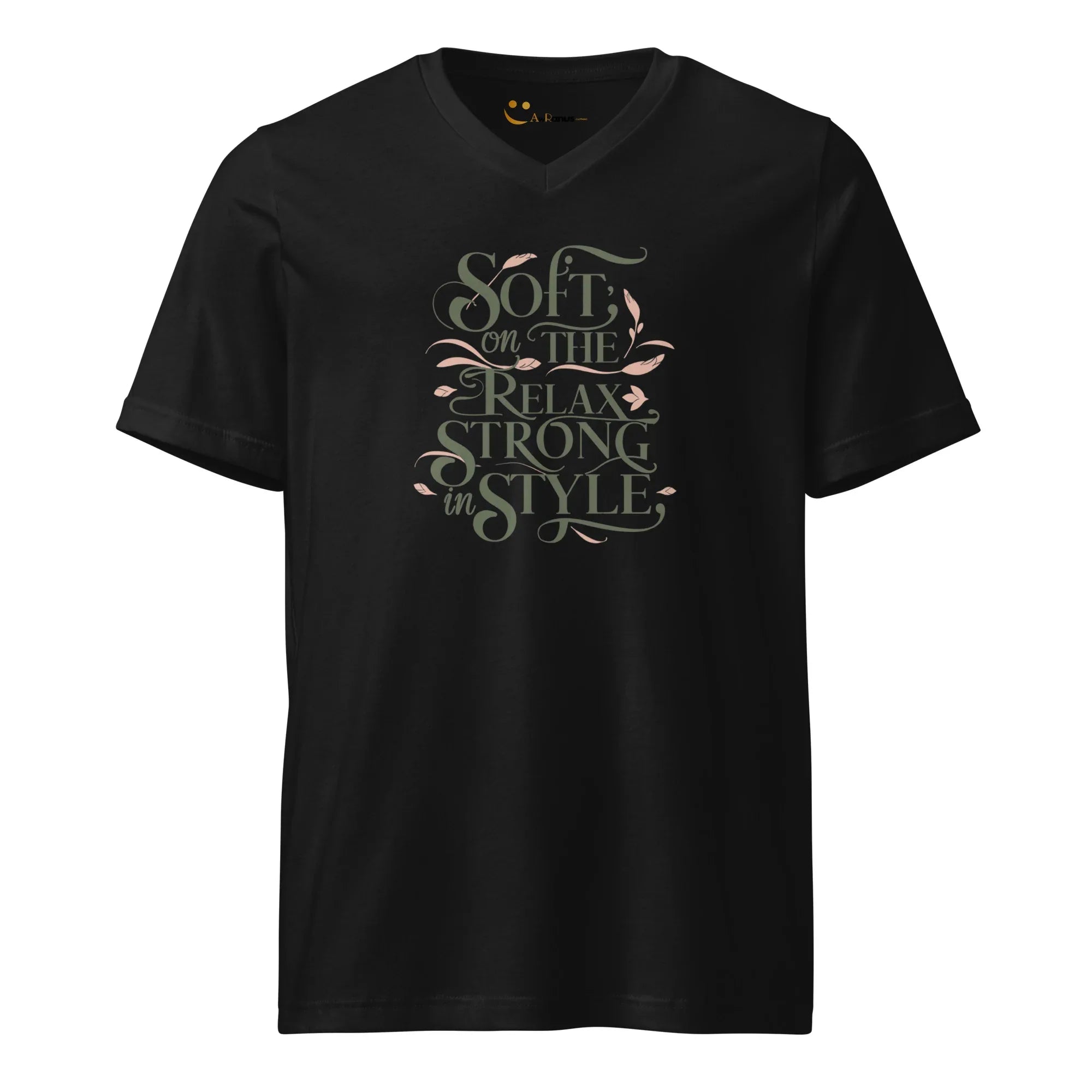Women's Short Sleeve V-Neck T-Shirt | Soft On The Relax Strong In Style V-Neck T-Shirt AwRans Clothing unisex-v-neck-tee-black-front-67a262e7762cd