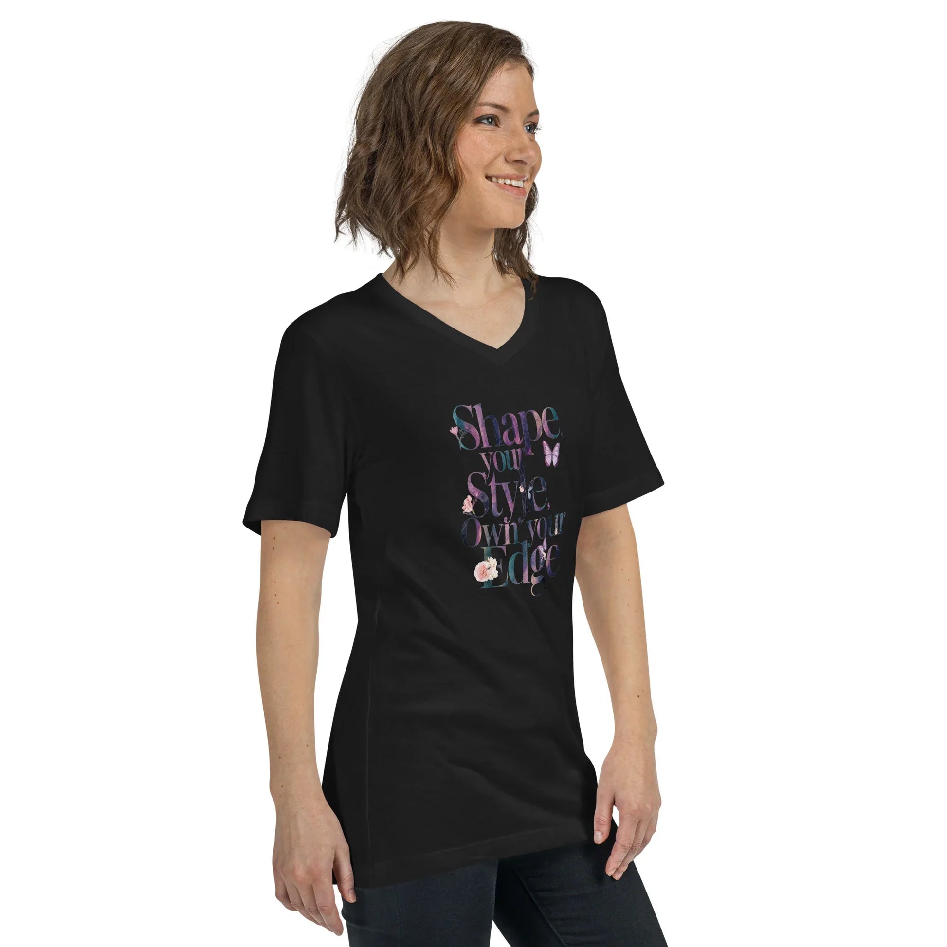 Women's Short Sleeve V-Neck T-Shirt | Shape Your Style,Own Your Edge - AwRans Clothing