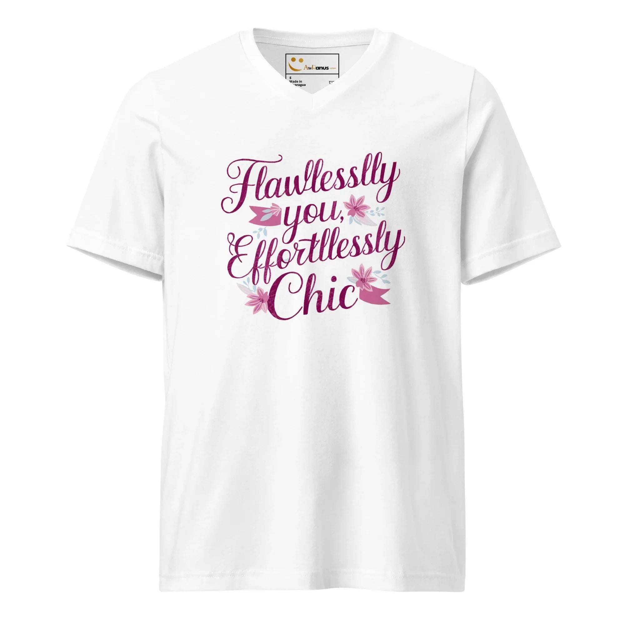 Women's Short Sleeve V-Neck T-Shirt | Flawlessly You,Effortlessly Chic V-Neck T-Shirt AwRans Clothing unisex-v-neck-tee-white-front-67a182c8bb600