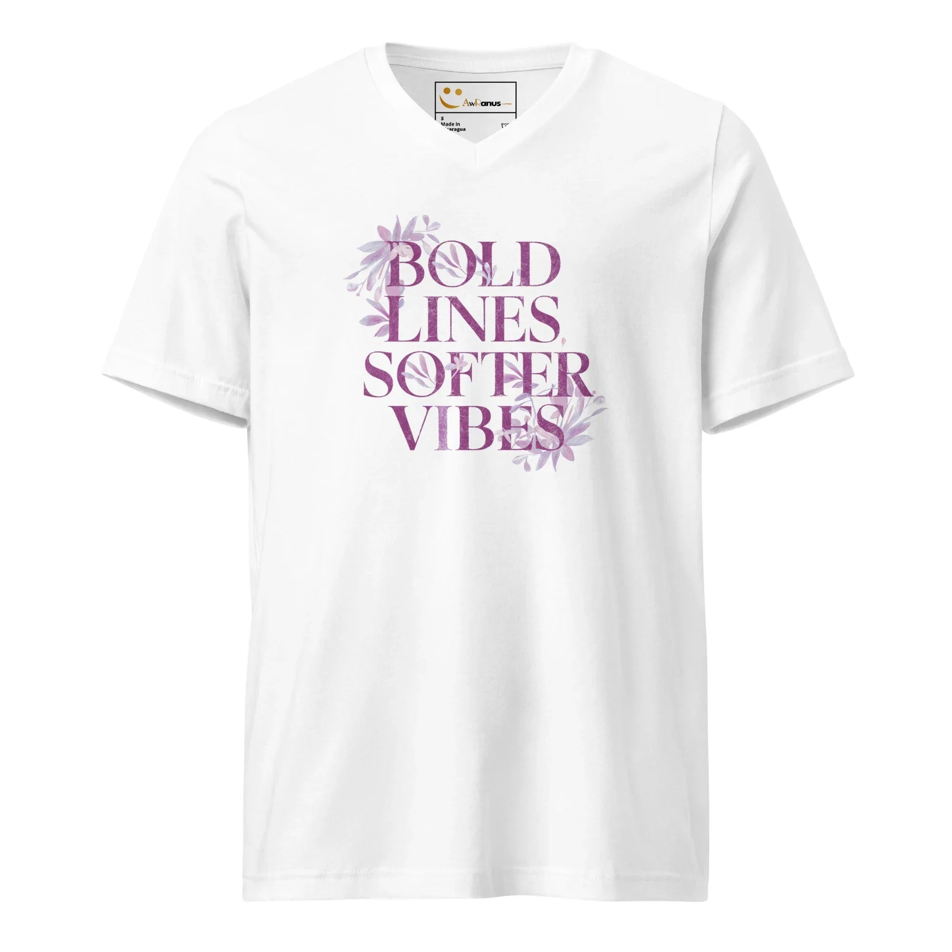 Women's Short Sleeve V-Neck T-Shirt | Bold Lines Softer Vibes - AwRans Clothing