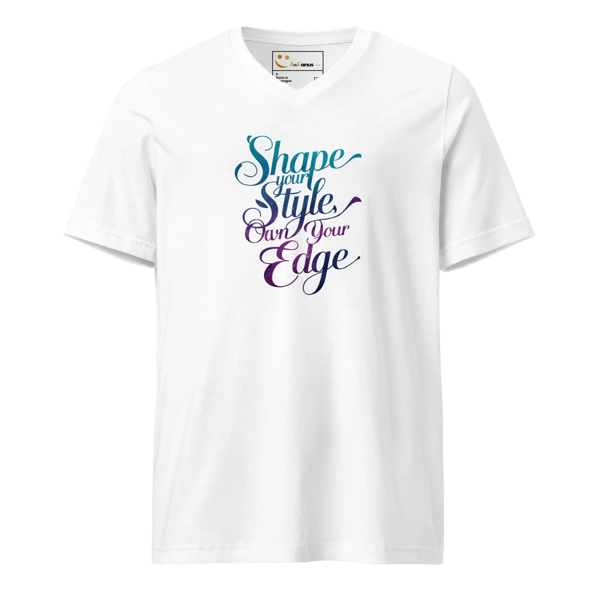 Women's Short Sleeve V-Neck T-Shirt | Shape Your Style,Own Your Edge V-Neck T-Shirt AwRans Clothing unisex-v-neck-tee-white-front-67a18340781ff