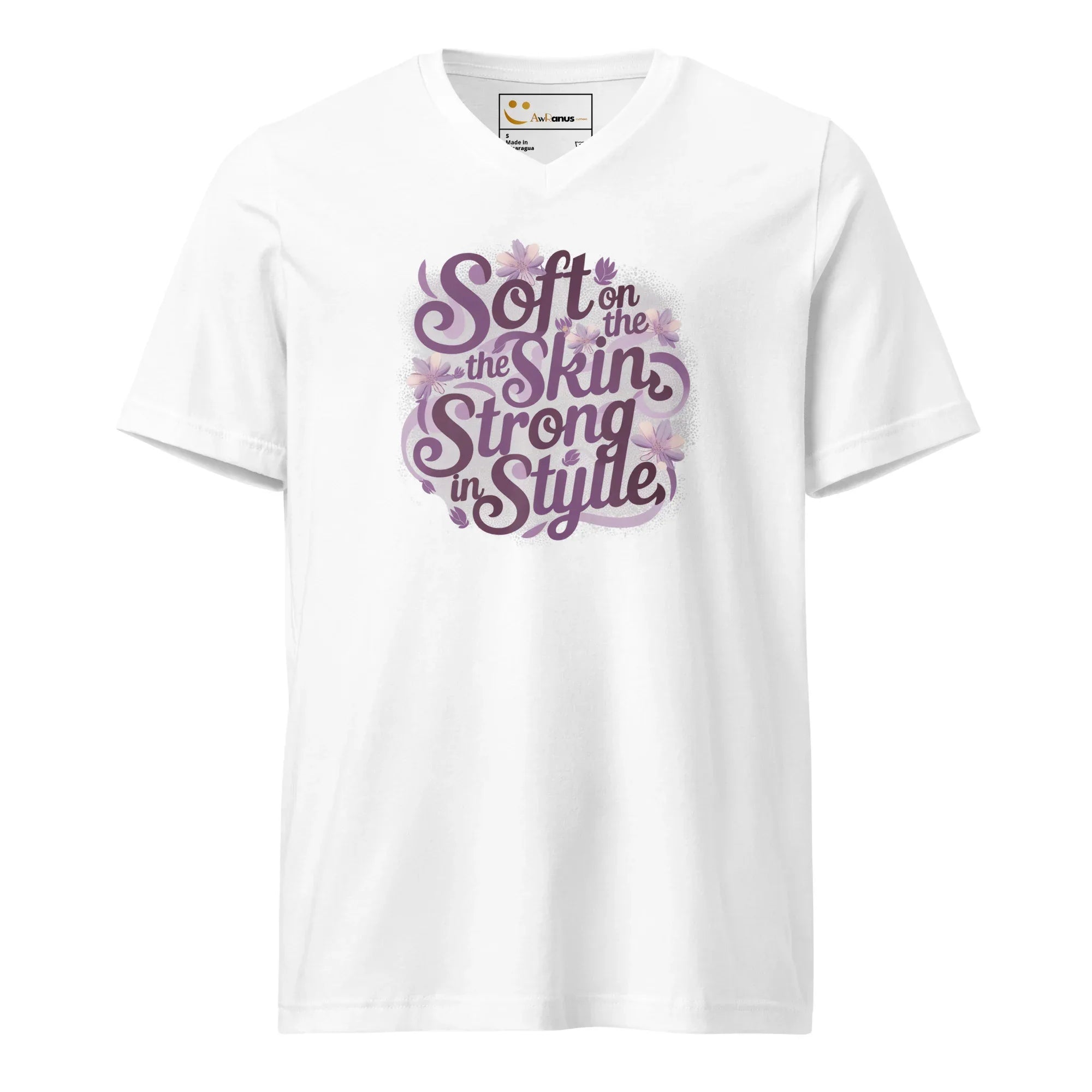 Women's Short Sleeve V-Neck T-Shirt | Soft On The Skin Strong On Style V-Neck T-Shirt AwRans Clothing unisex-v-neck-tee-white-front-67a222651ed0b