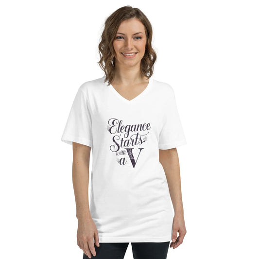 Women's Short Sleeve V-Neck T-Shirt | Elegance Start With A V - AwRans Clothing