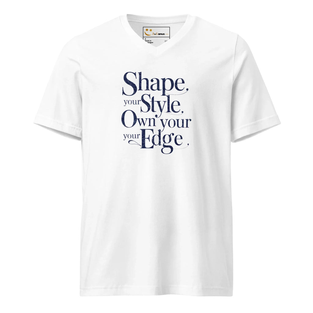 Women's Short Sleeve V-Neck T-Shirt | Shape Your Style,Own Your Edge V-Neck T-Shirt AwRans Clothing unisex-v-neck-tee-white-front-67a261092623b