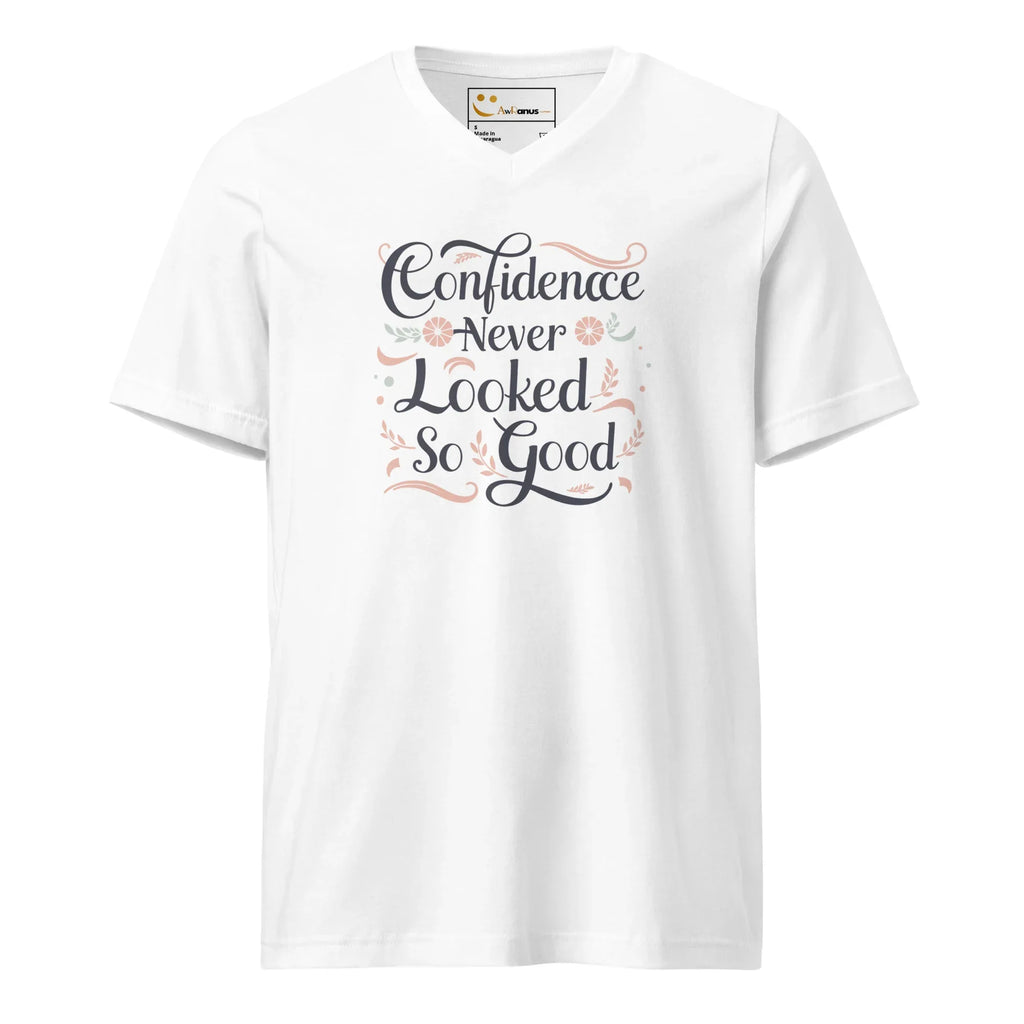 Women's Short Sleeve V-Neck T-Shirt | Confidence Never Looked So Good V-Neck T-Shirt AwRans Clothing unisex-v-neck-tee-white-front-67a26152eab4f