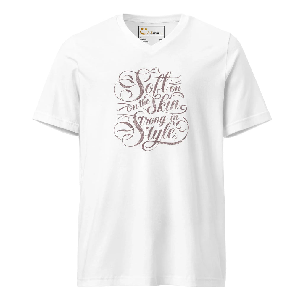 Women's Short Sleeve V-Neck T-Shirt | Soft On The Skin Strong On Style V-Neck T-Shirt AwRans Clothing unisex-v-neck-tee-white-front-67a261a123b90
