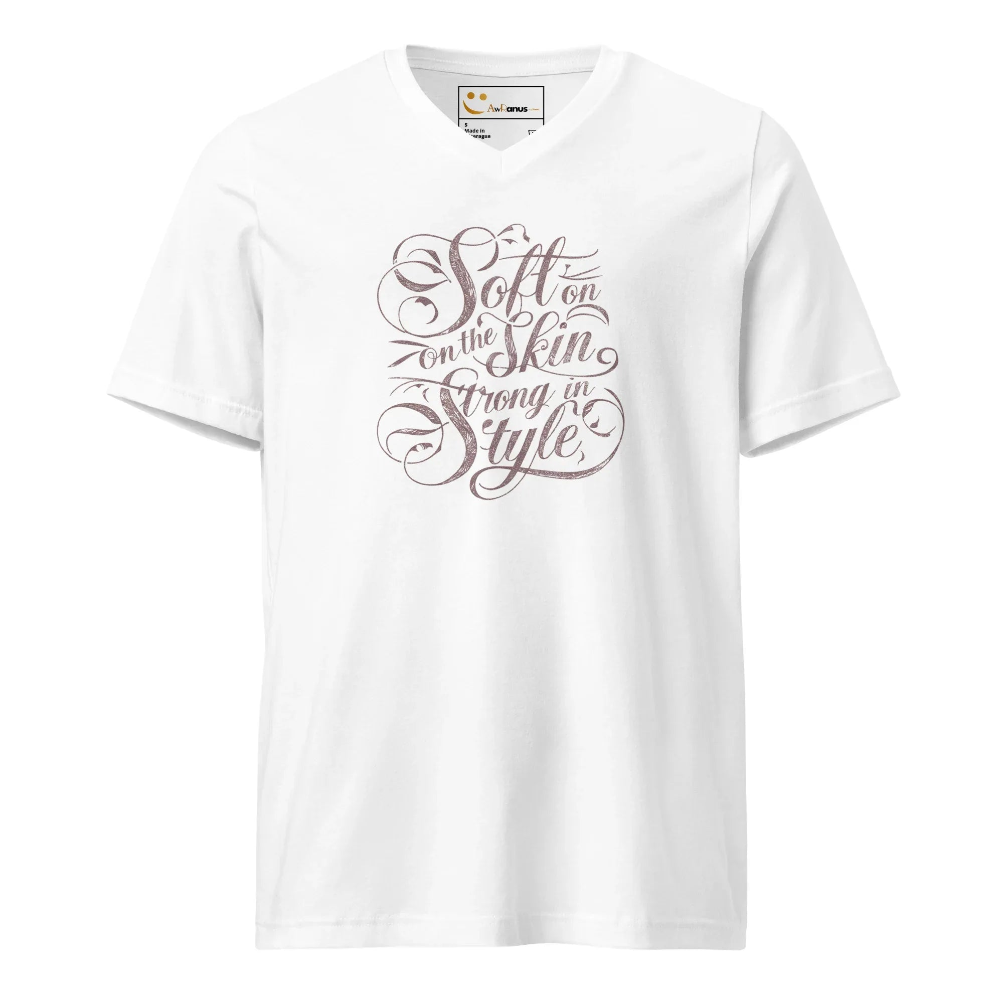 Women's Short Sleeve V-Neck T-Shirt | Soft On The Skin Strong On Style V-Neck T-Shirt AwRans Clothing unisex-v-neck-tee-white-front-67a261a123b90