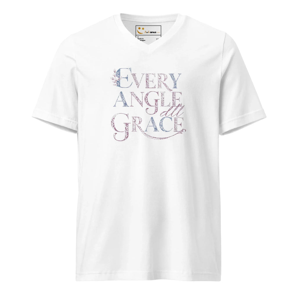 Women's Short Sleeve V-Neck T-Shirt | Every Angle,All Grace V-Neck T-Shirt AwRans Clothing unisex-v-neck-tee-white-front-67a2626587c6b