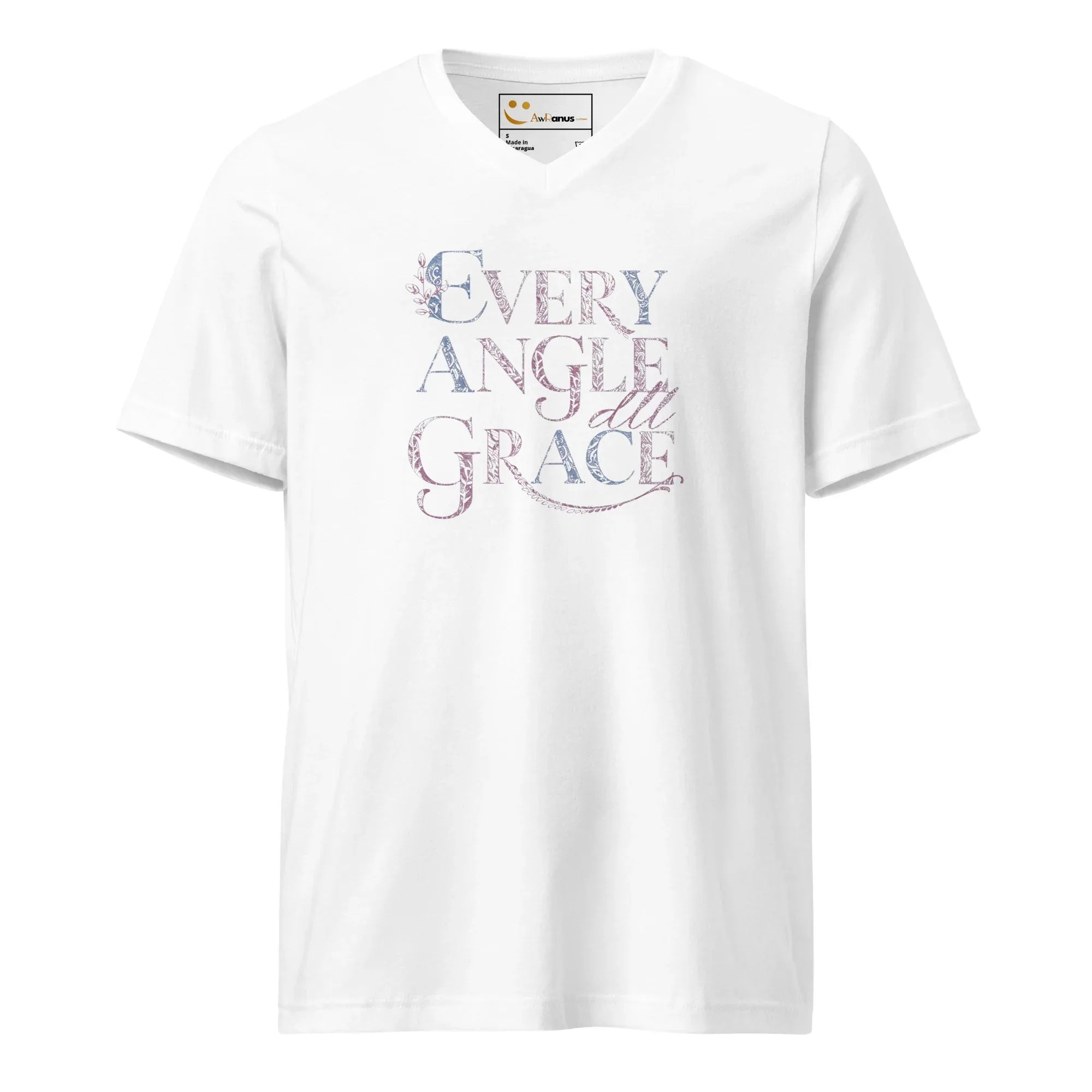 Women's Short Sleeve V-Neck T-Shirt | Every Angle,All Grace V-Neck T-Shirt AwRans Clothing unisex-v-neck-tee-white-front-67a2626587c6b