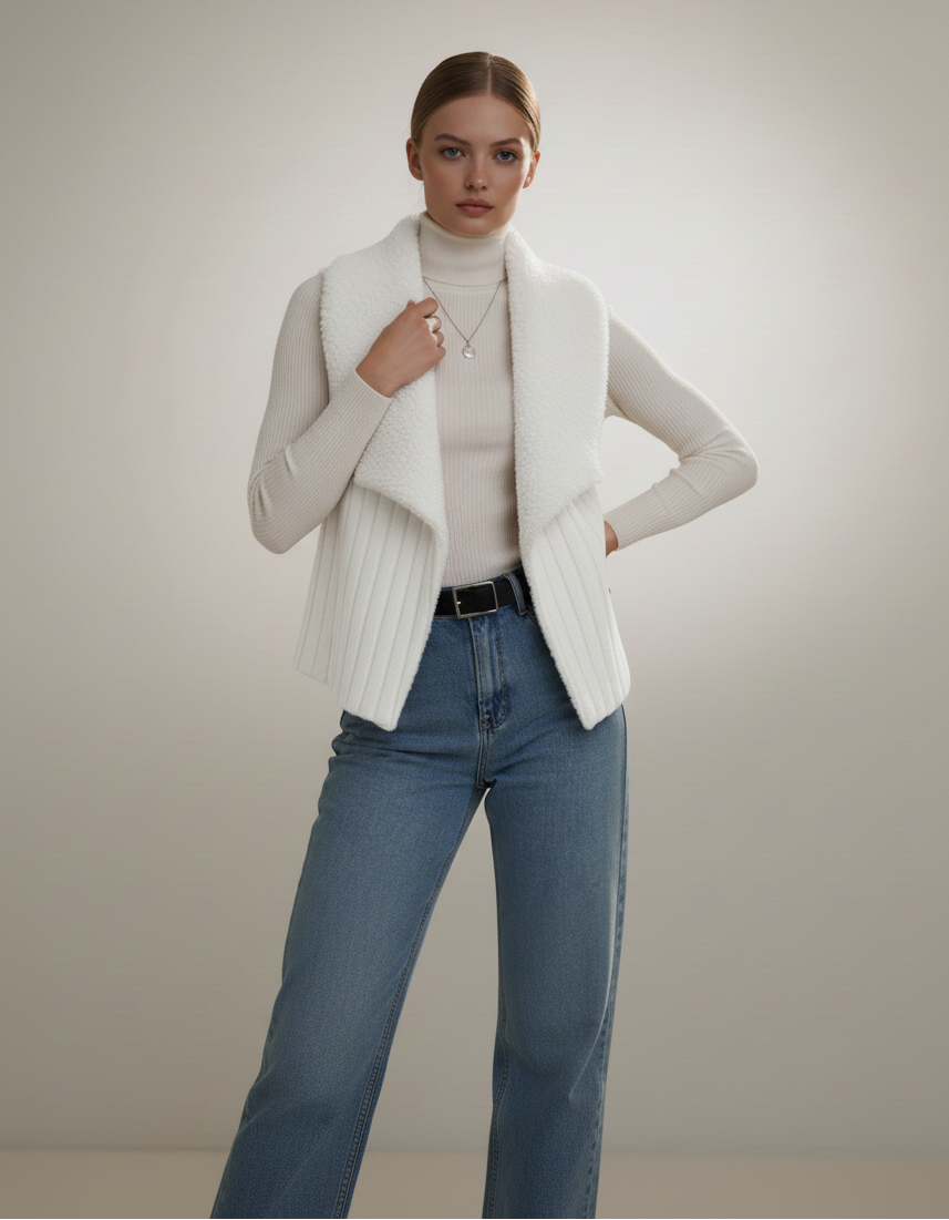 Chic Sherpa Fleece Open-Front Vest