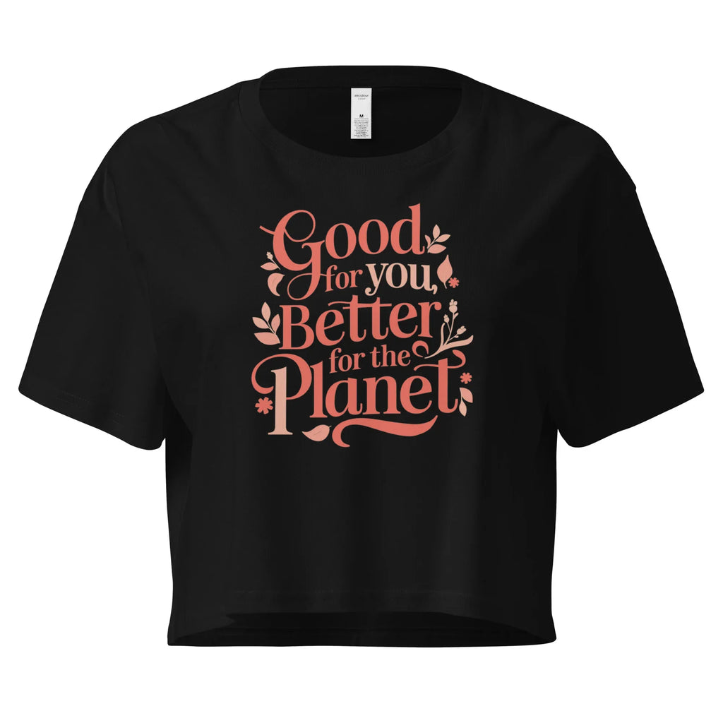 Women’s Crop Top | Good For You,Better For The Planet Crop Tops AwRans Clothing womens-crop-top-black-front-67be146036469