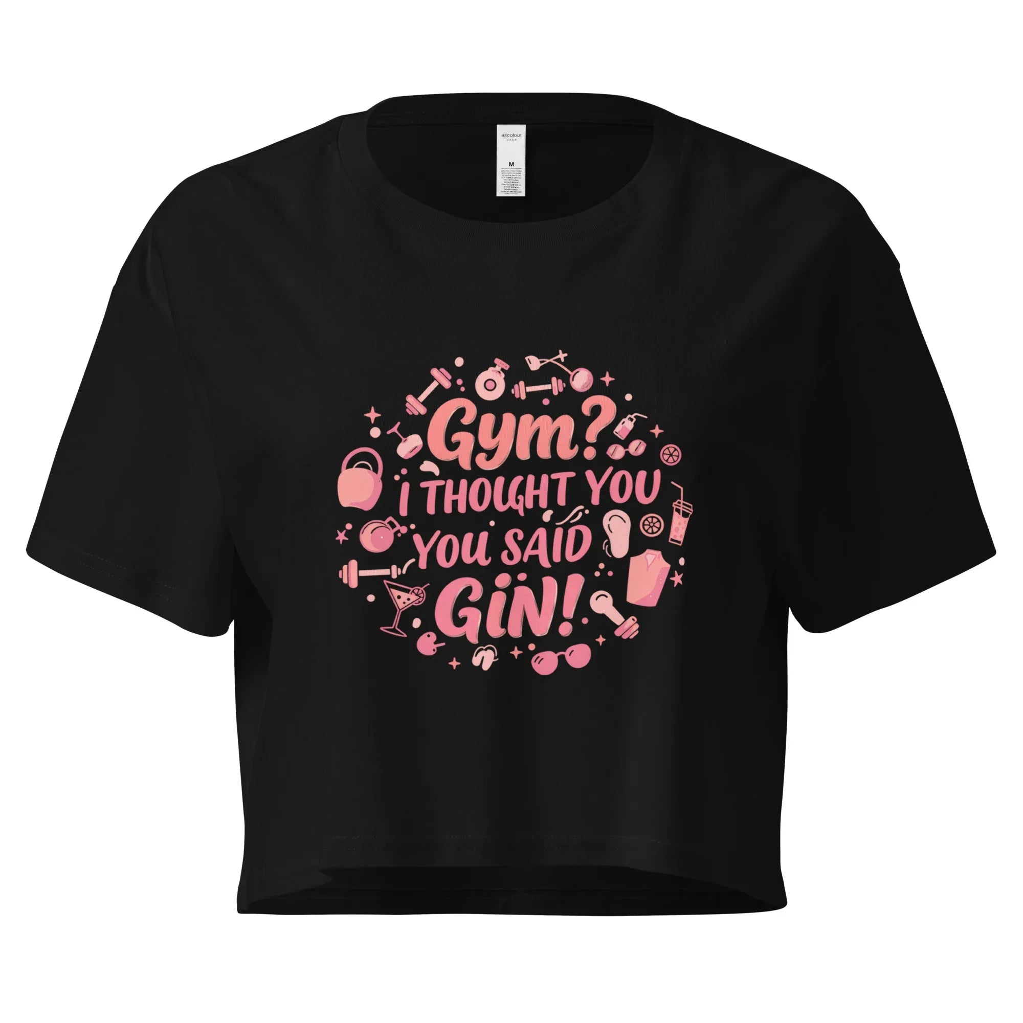 Women’s Crop Top | Gym? I Thought You Said Gin! Black Crop Tops AwRans Clothing womens-crop-top-black-front-67c0cb4f729c8