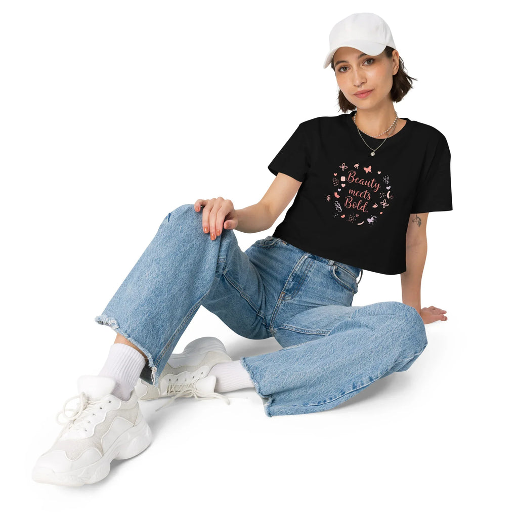 Women’s Crop Top | Beauty Meets Bold Crop Tops AwRans Clothing womens-crop-top-black-front-67c0cdefa3985