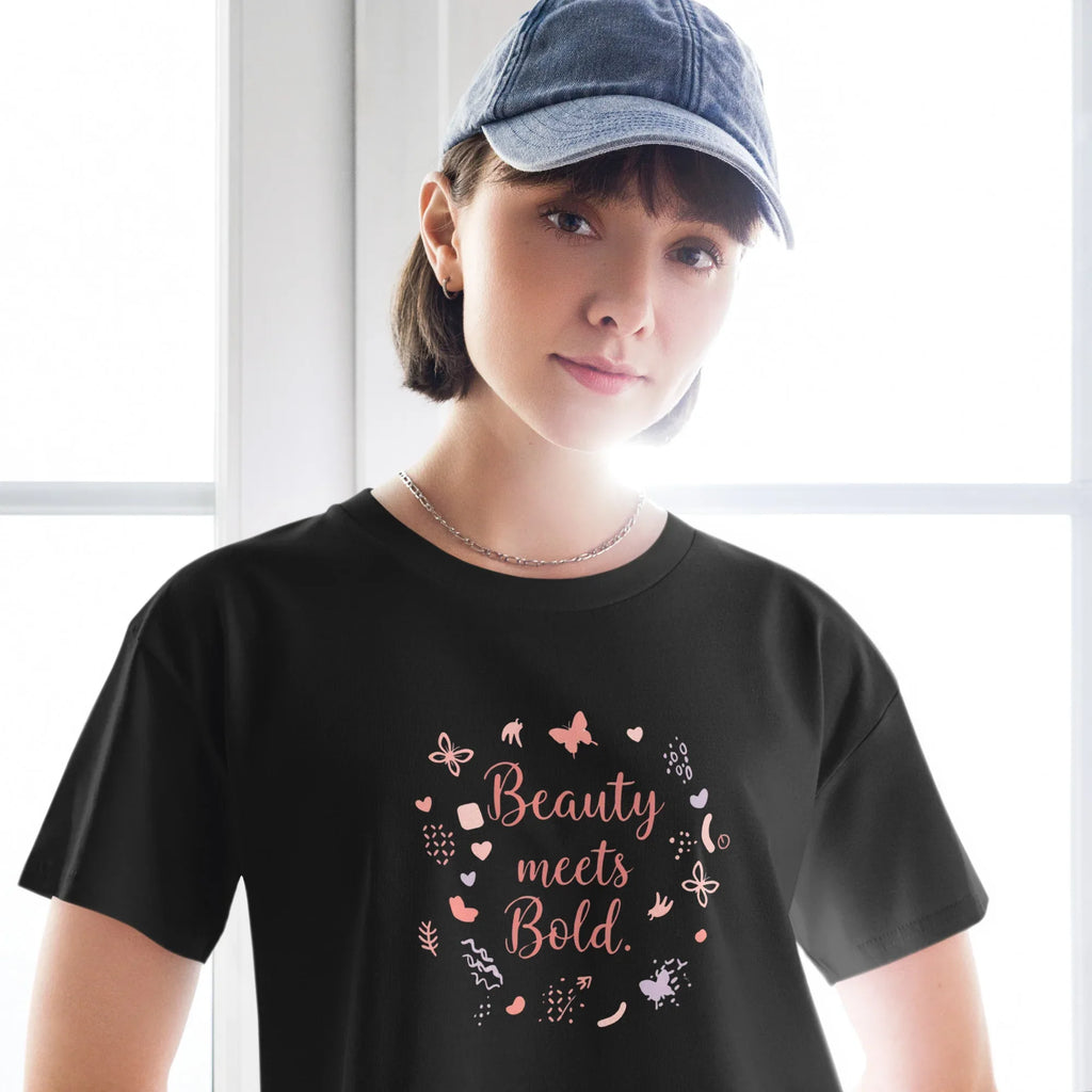 Women’s Crop Top | Beauty Meets Bold Crop Tops AwRans Clothing womens-crop-top-black-front-67c0cdefa3ae6