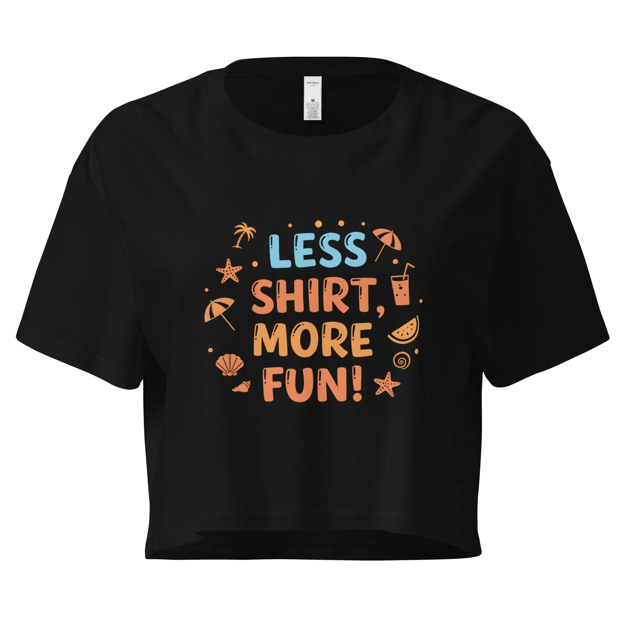 Women’s Crop Top | Less Shirt More Fun! Black Crop Tops AwRans Clothing womens-crop-top-black-front-67c0d241d6c23