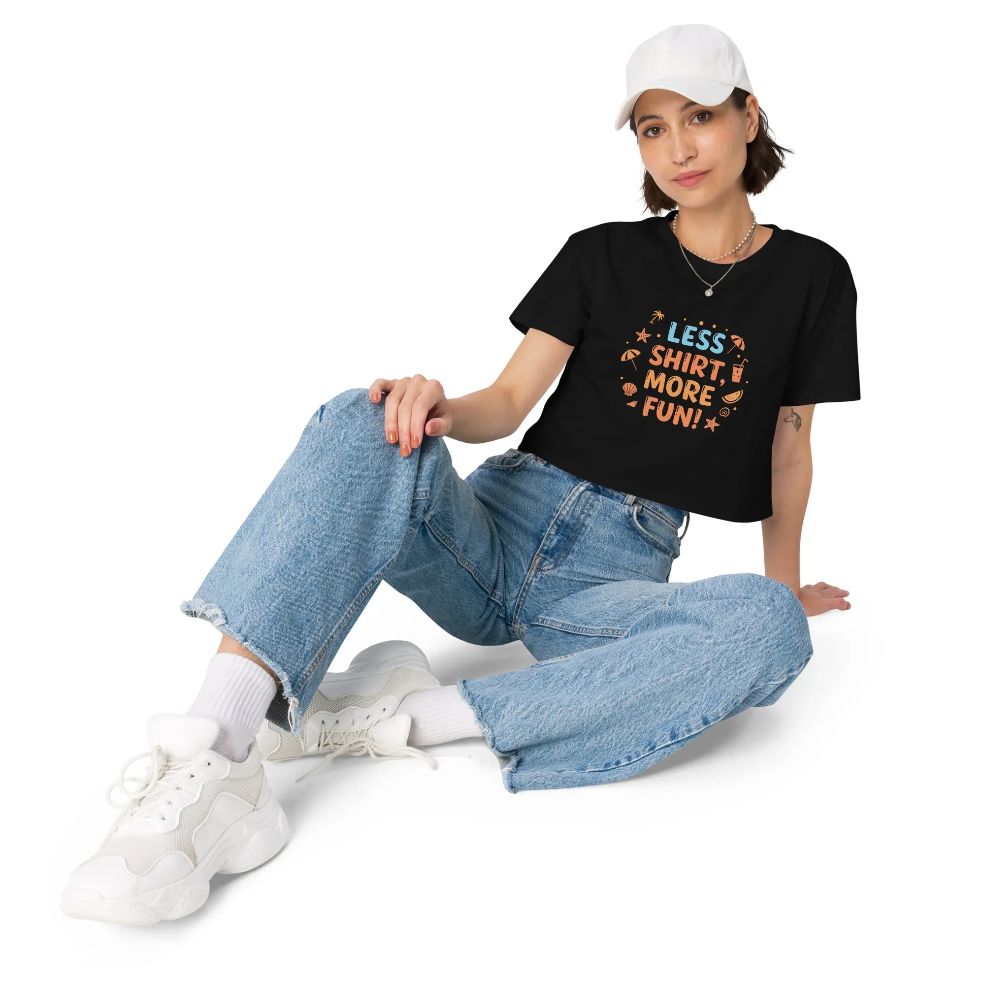 Women’s Crop Top | Less Shirt More Fun! Crop Tops AwRans Clothing womens-crop-top-black-front-67c0d241d7909
