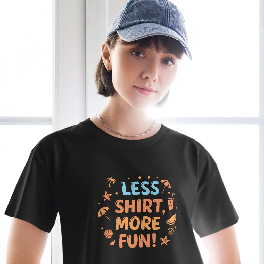 Women’s Crop Top | Less Shirt More Fun! Crop Tops AwRans Clothing womens-crop-top-black-front-67c0d241d7bd0