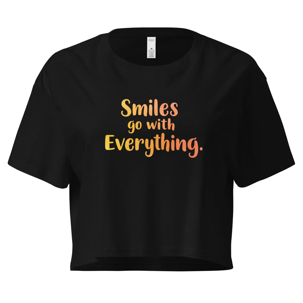 Women’s Crop Top | Smiles Go With Everything. Black Crop Tops AwRans Clothing womens-crop-top-black-front-67c0d4879da62