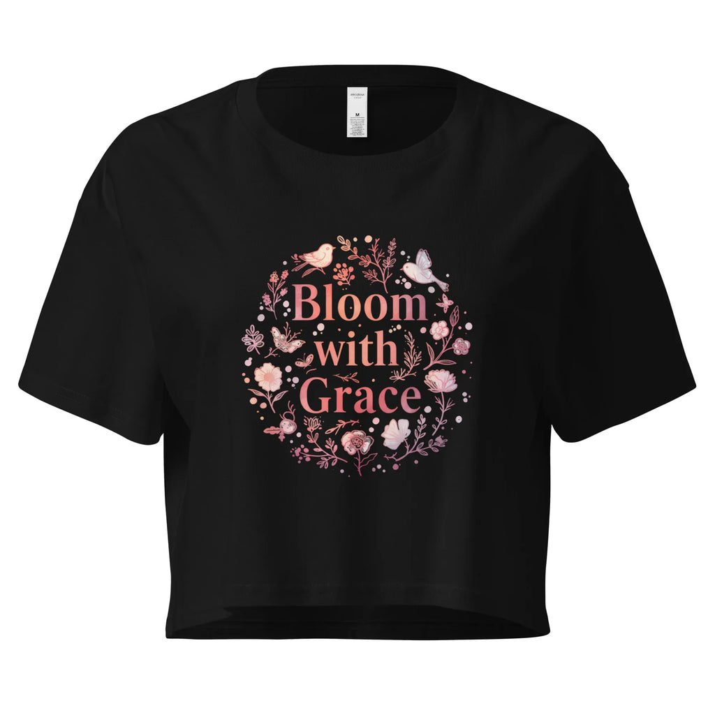 Women’s Crop Top | Bloom With Grace Black Crop Tops AwRans Clothing womens-crop-top-black-front-67c0d57f88555